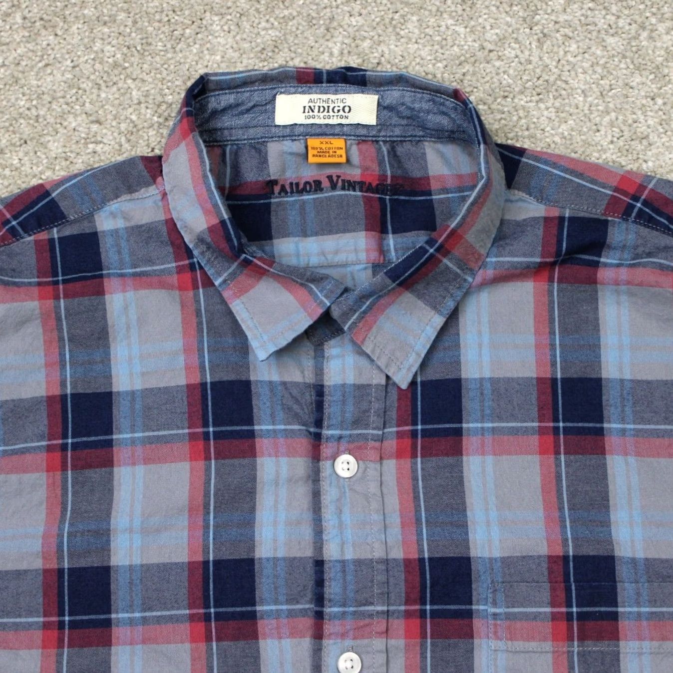 Vintage Tailor Vintage Button-Up Shirt Mens 2XL Blue Plaid Cotton Long Sleeve Modern Regular Fit Size US XXL / EU 58 / 5 - 6 Thumbnail