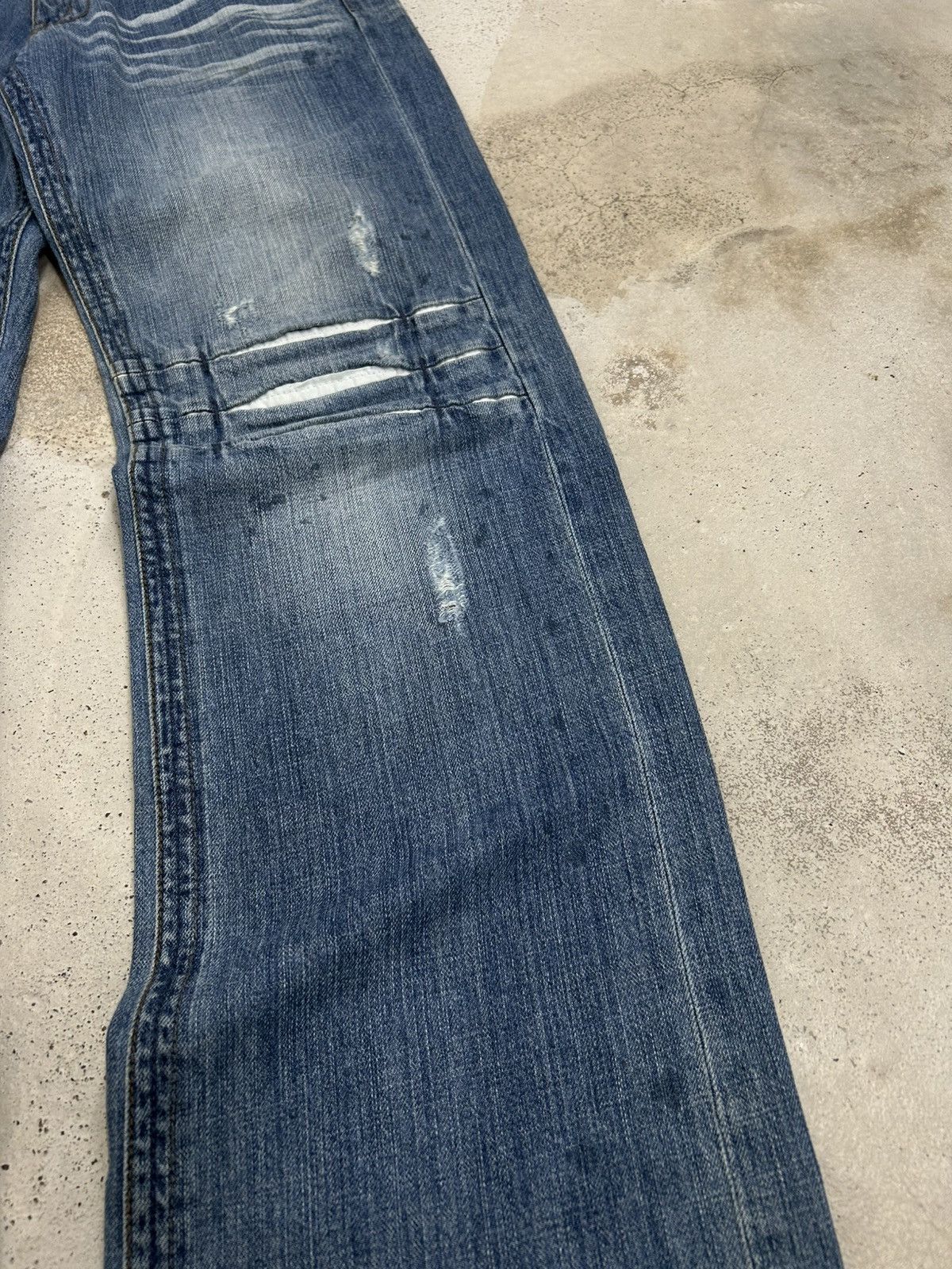 Japanese Brand Cook Jeans Baggy Distressed Denim Knee Panel Whisker Stacked Size US 31 - 7 Thumbnail