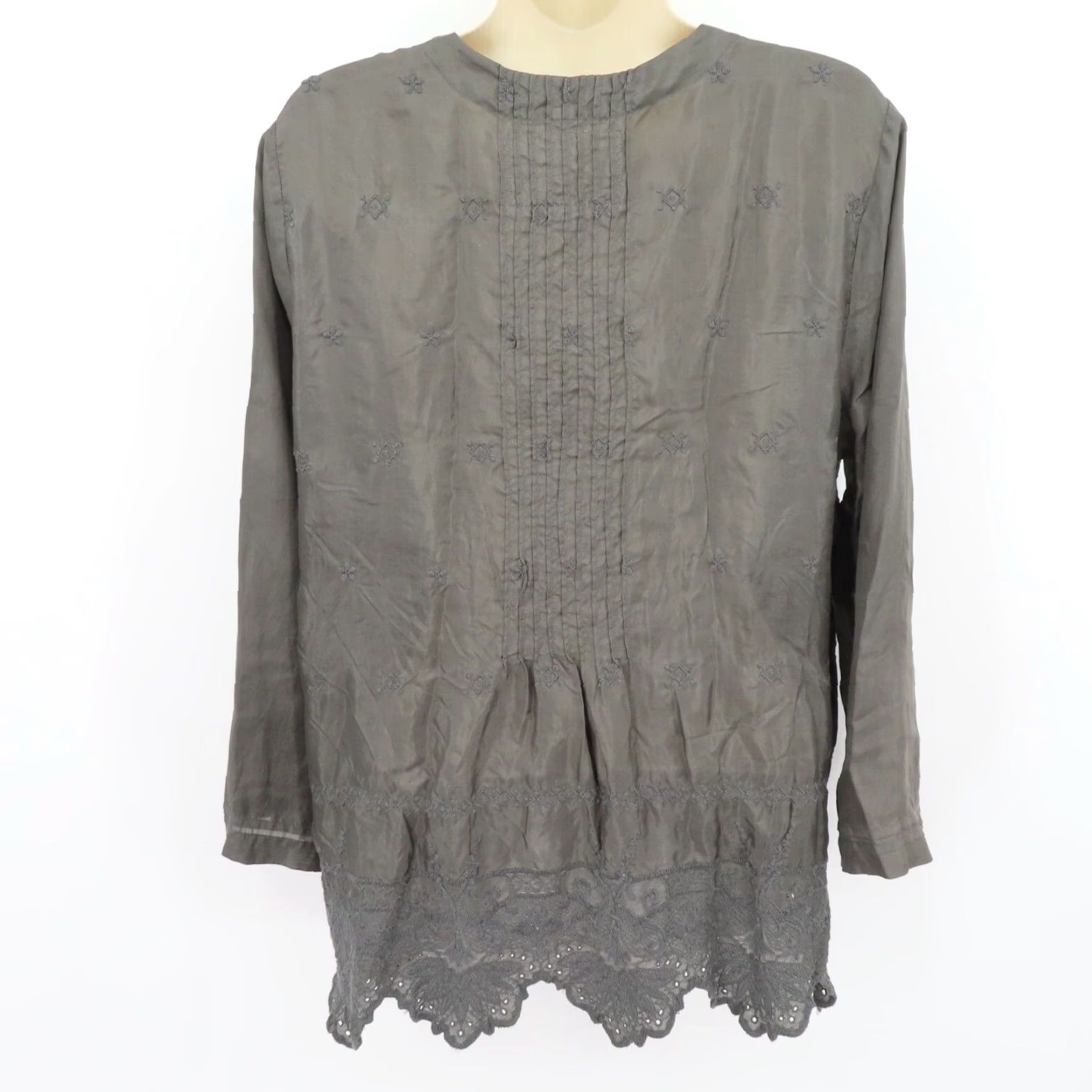 Johnny Was VINTAGE Johnny Was Women Blouse Shirt Top Embroidered Silk Gray M Medium Keyhole Casual Formal Workwear Size M / US 6-8 / IT 42-44 - 6 Thumbnail