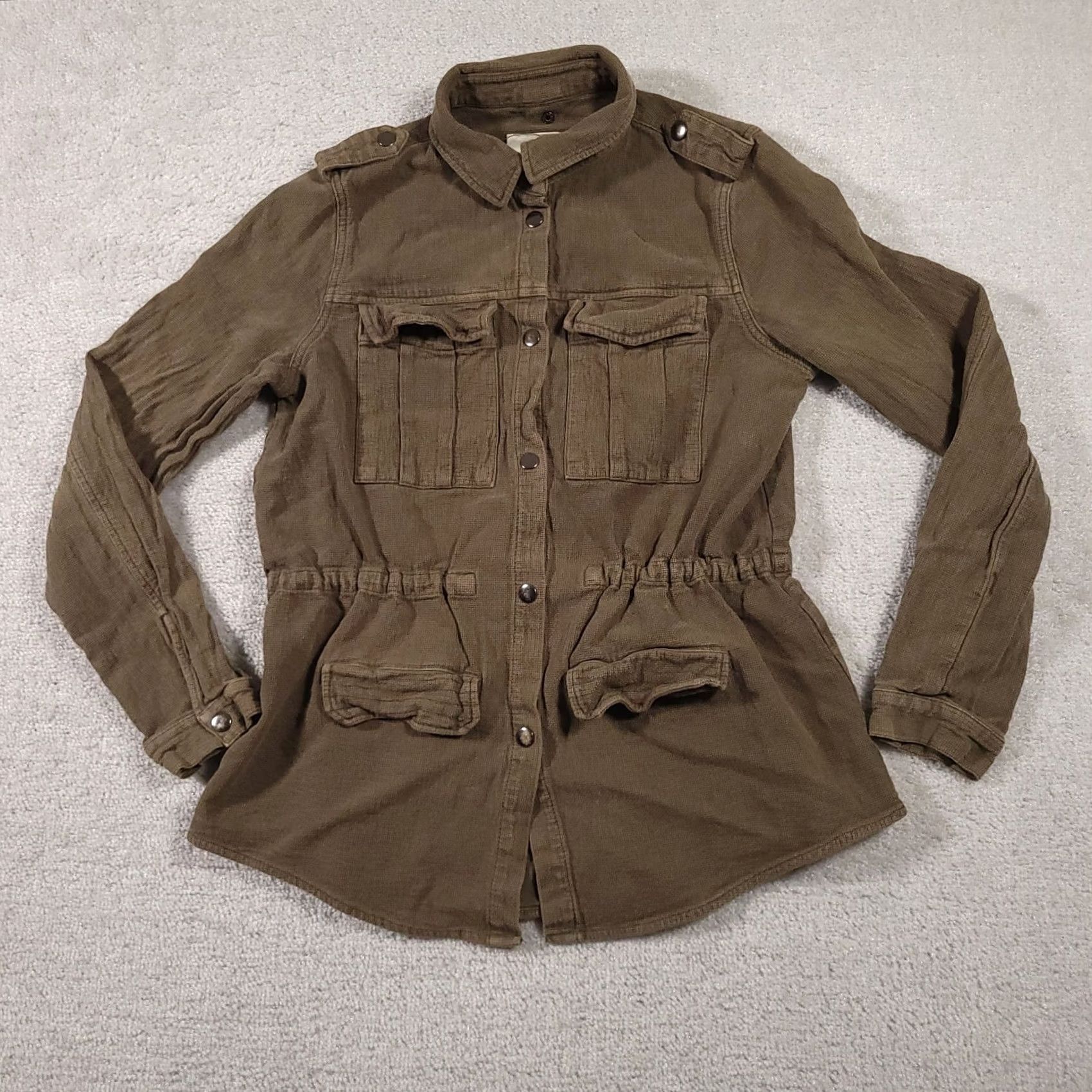 Anthropologie VINTAGE? White Crow Anthropologie Snap Jacket Women's Large Green Waffle Knit Military Size L / US 10 / IT 46 - 2 Thumbnail
