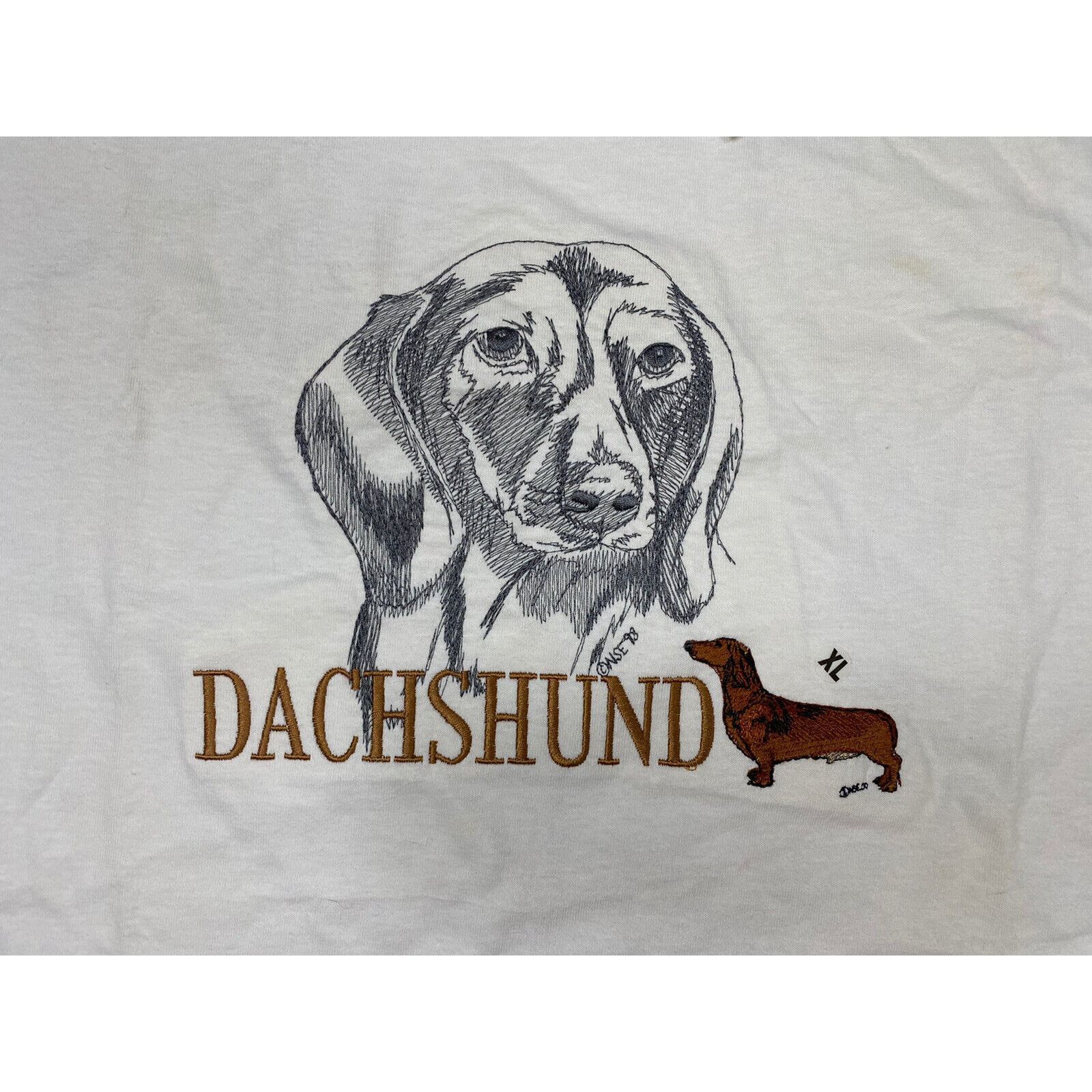 Anvil NWT Vtg Dachshund Embroidered White Brown Wiener Dog Pet Size US XL / EU 56 / 4 - 3 Thumbnail