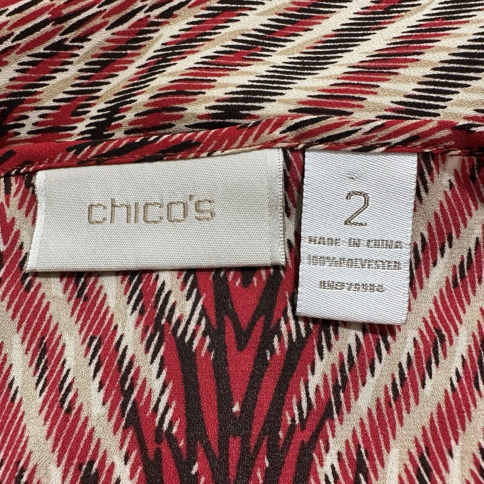 Chicos Chico’s 2 Large Long Sleeve Blouse Red Patterned Top Size L / US 10 / IT 46 - 3 Thumbnail