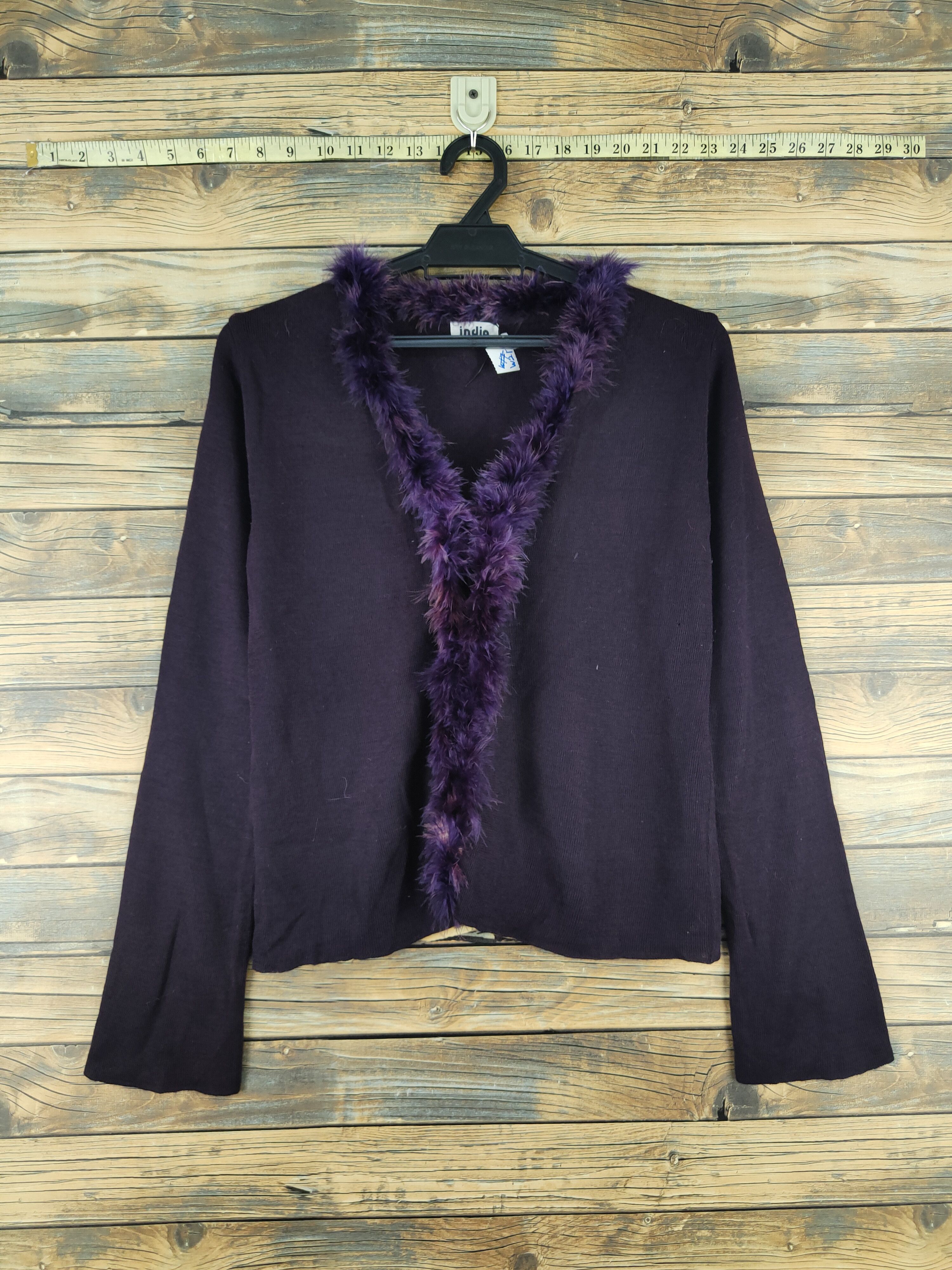 Homespun Knitwear Indio Dark Purple shaggy fur Knitwear Cardigan #W2175 Size L / US 10 / IT 46 - 1 Thumbnail
