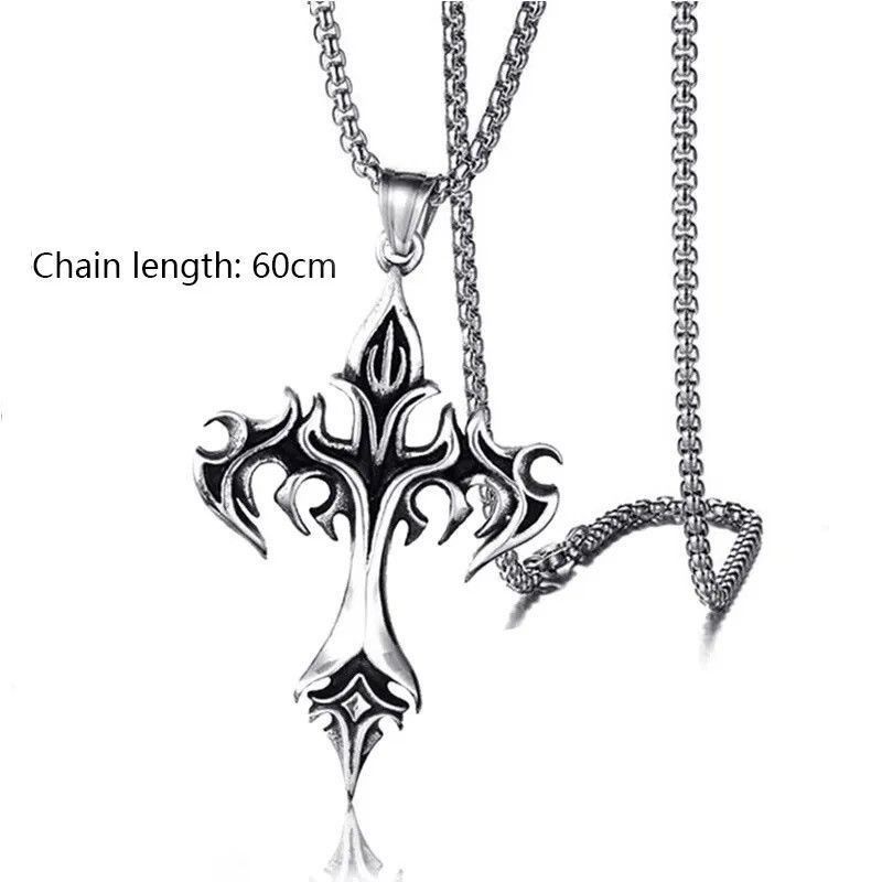 Jewelry Chrome Silver Cross Chain Goth God Pendant Necklace Size ONE SIZE - 3 Thumbnail