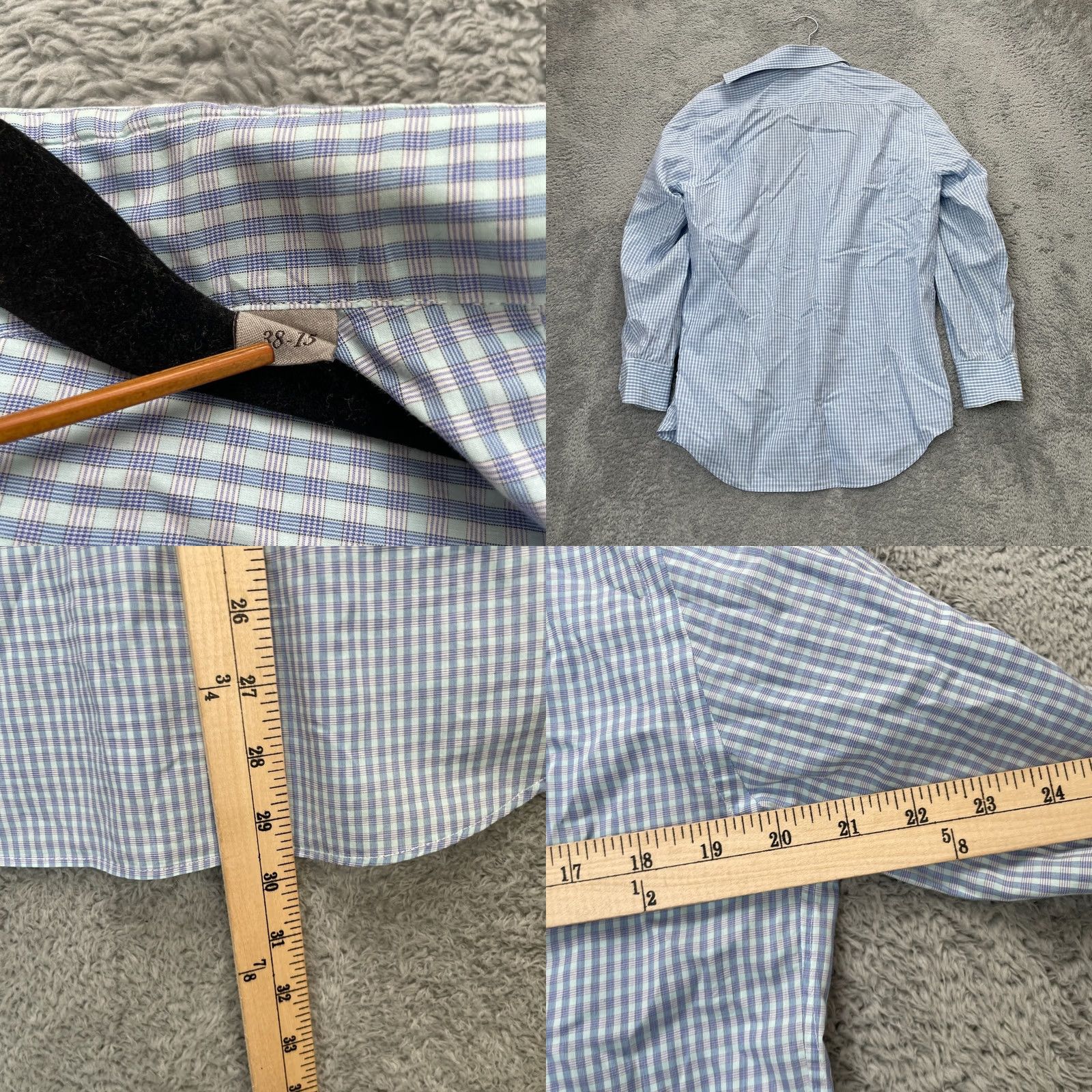 Canali Canali Shirt Mens 38 Blue Dress Tattersall Check Cotton Formal Oxford Button Up Size 38R - 8 Thumbnail