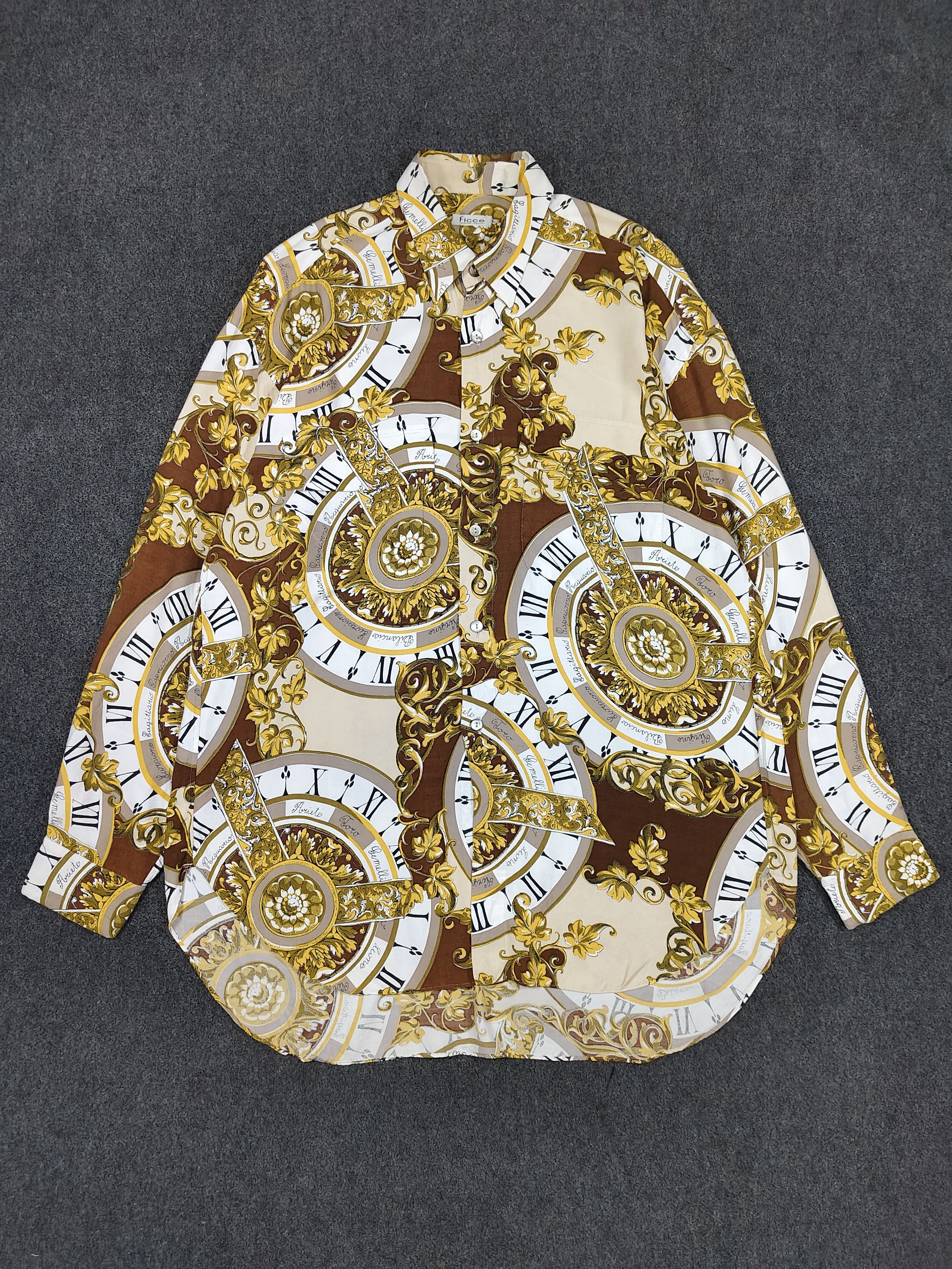 Yoshiyuki Konishi 90s Ficce 🇯🇵 Baroque Gold Roman Numeral Graphic Rayon Size US L / EU 52-54 / 3 - 1 Thumbnail