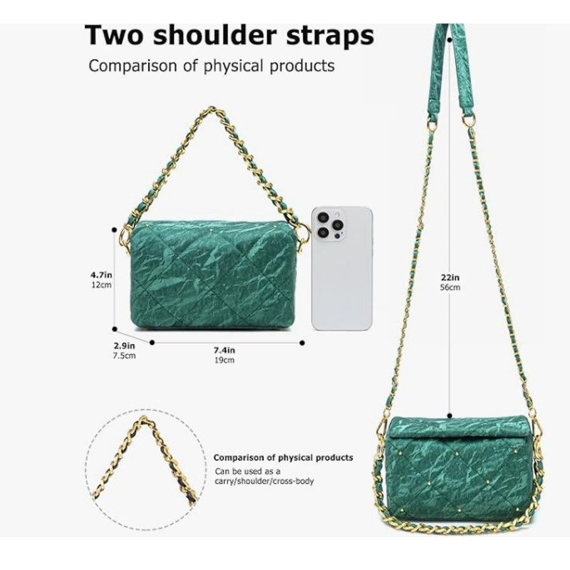 The Unbranded Brand Quilted Crossbody 7.4"× 2.9"× 4.7" PUShoulder 2Chain 44" Size ONE SIZE - 3 Thumbnail