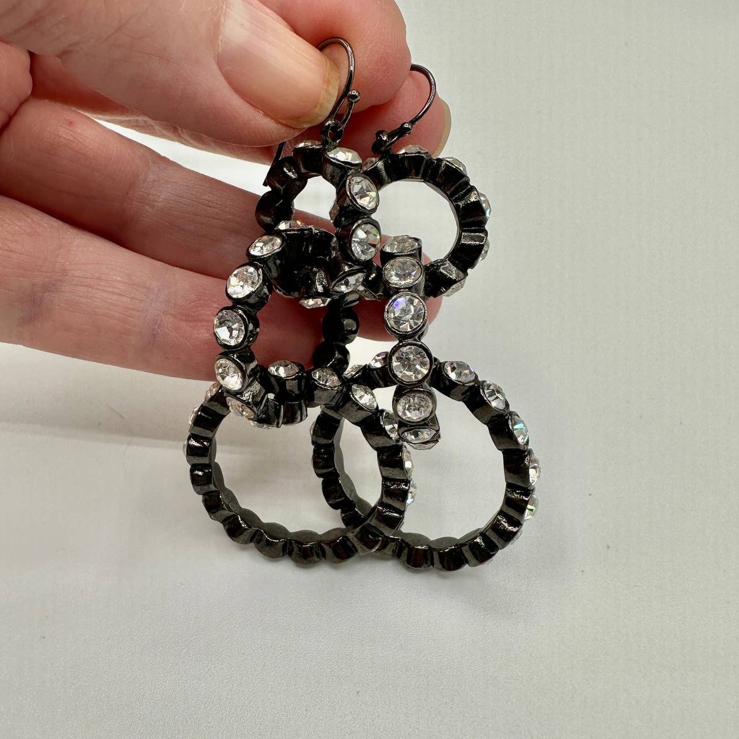 The Unbranded Brand Three Hoop Interlock Rhinestone Drop Earrings Size ONE SIZE - 2 Thumbnail