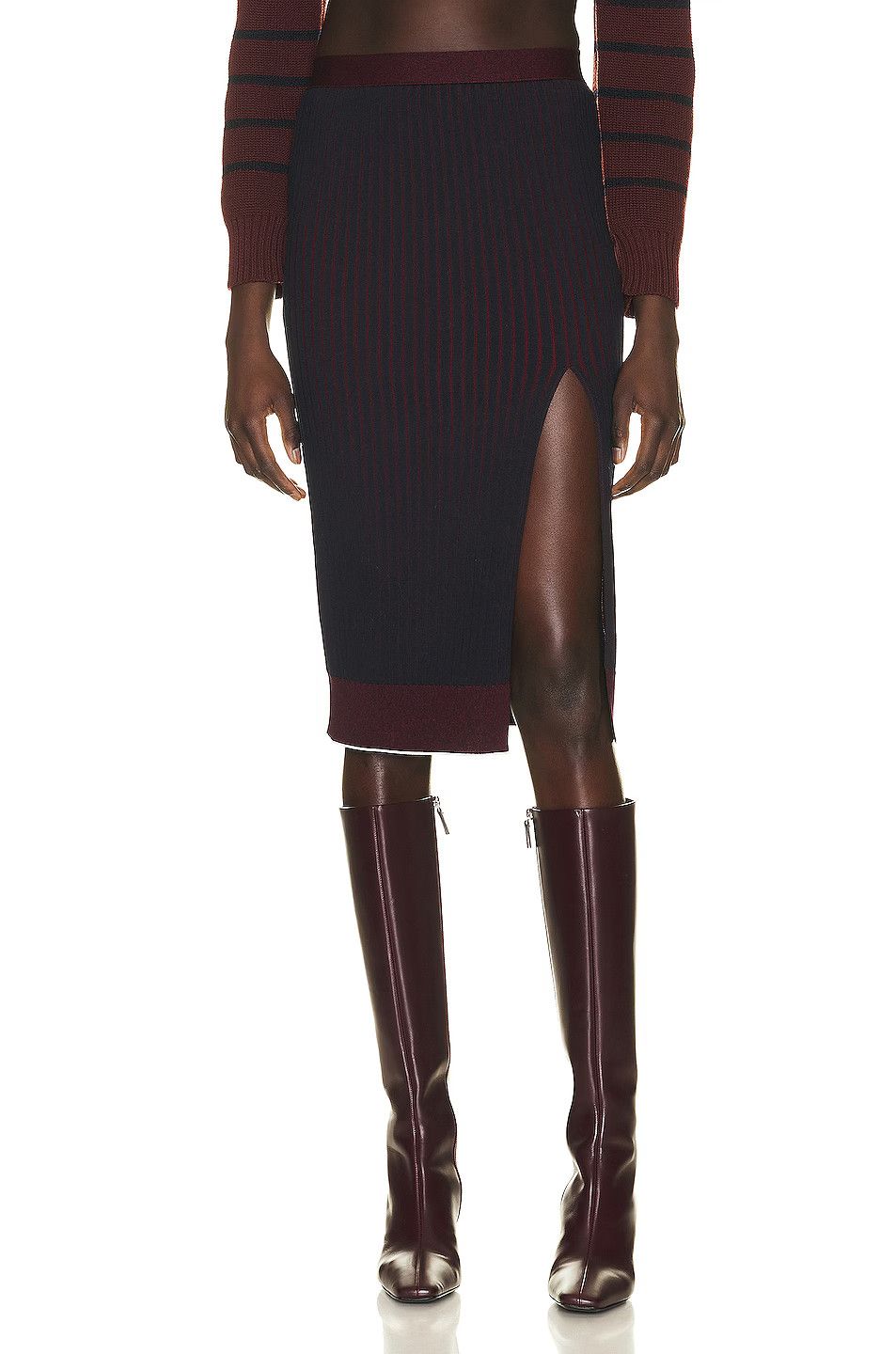 Bottega Veneta o1loc1c0824 728348 Ribbed Cotton Skirt Blue & Merlot Size 32" / US 10 / IT 46 - 1 Thumbnail