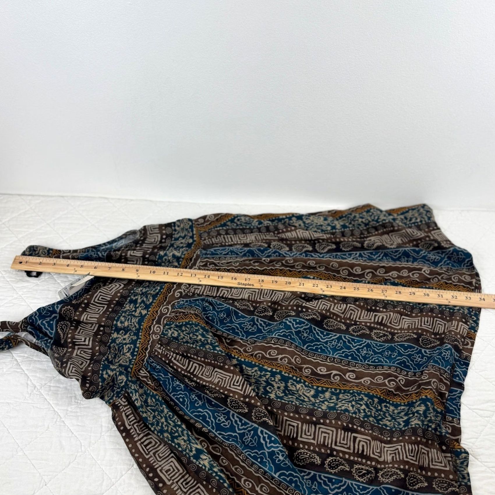 Vintage VINTAGE All That Jazz 90s Rayon Boho Geometric Paisley Mini Dress Blue Brown 9/10 Size L / US 10 / IT 46 - 7 Thumbnail