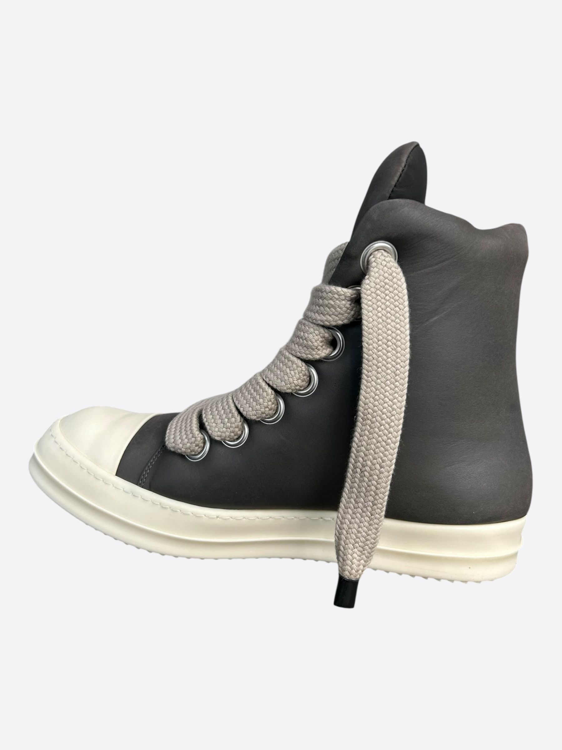 Rick Owens Grey & White Leather Jumbo Lace High Top Puffer Sneakers Size US 9 / EU 42 - 6 Thumbnail