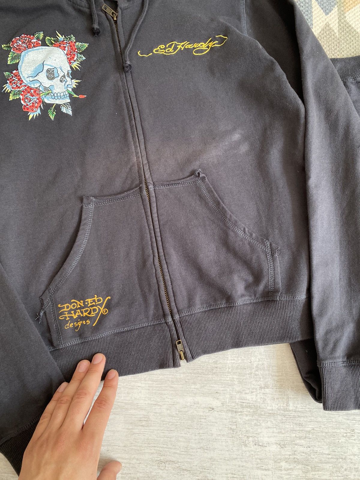 Ed Hardy Vtg Ed Hardy Womens Skull 2 Piece Suit Hoodie Pants Size L / US 10 / IT 46 - 6 Thumbnail