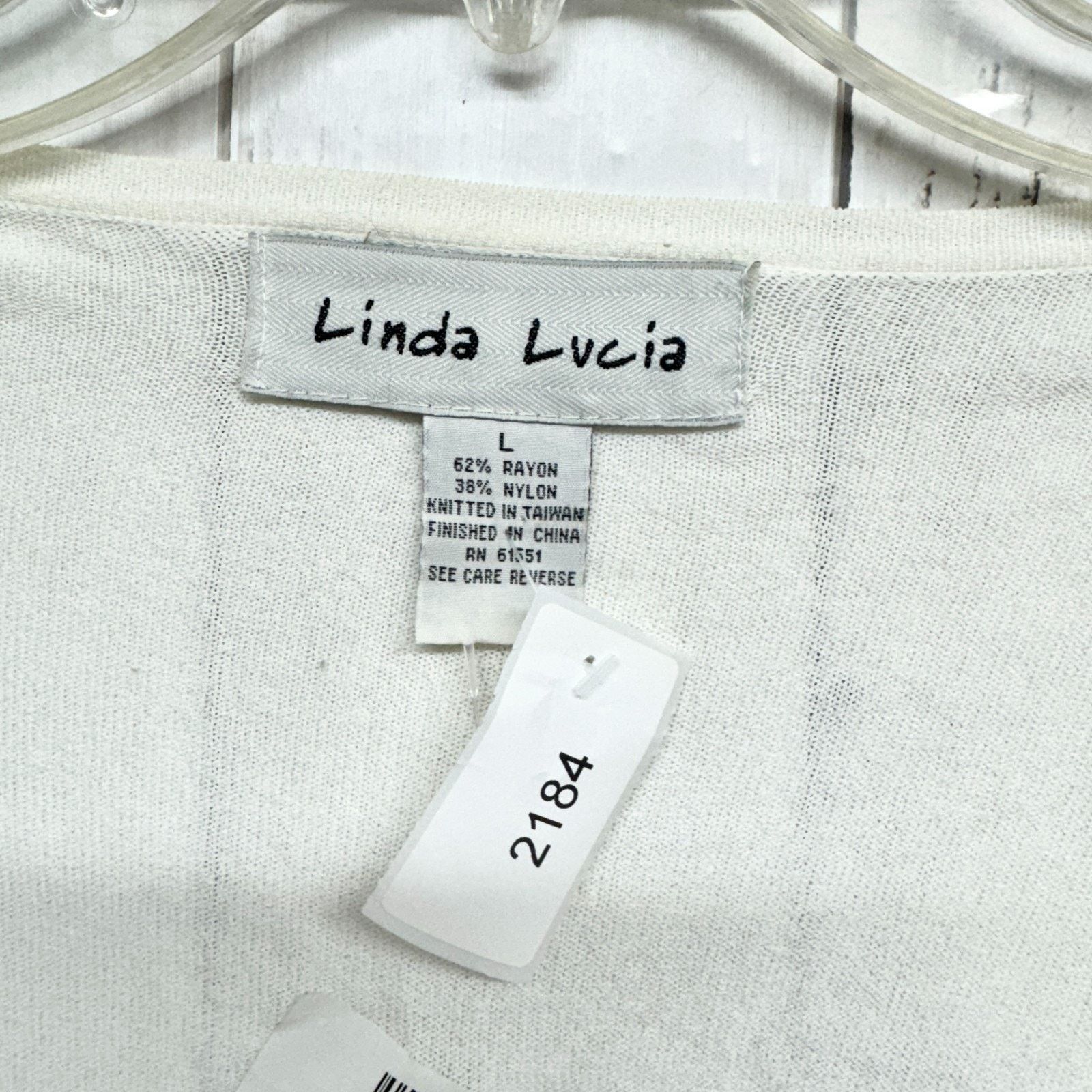 Other Linda Lucia Sweater Large Ivory Cream Detail Trim Cardigan Size L / US 10 / IT 46 - 3 Thumbnail