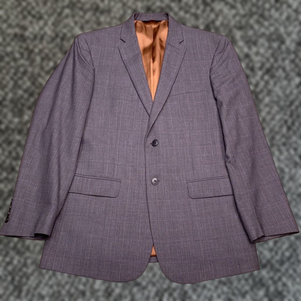 Jos A Bank Slim Fit Blazer 40R Gray Plaid Wool Jacket Blazer Notch Lapel Single-Breasted 2-Button Dry Clean Only Mens Vintage N/A