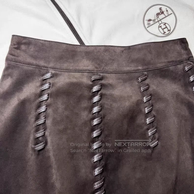 Hermes Hermes Brown Suede and Leather Weaving Skirt Size 42" / US 20 - 3 Thumbnail