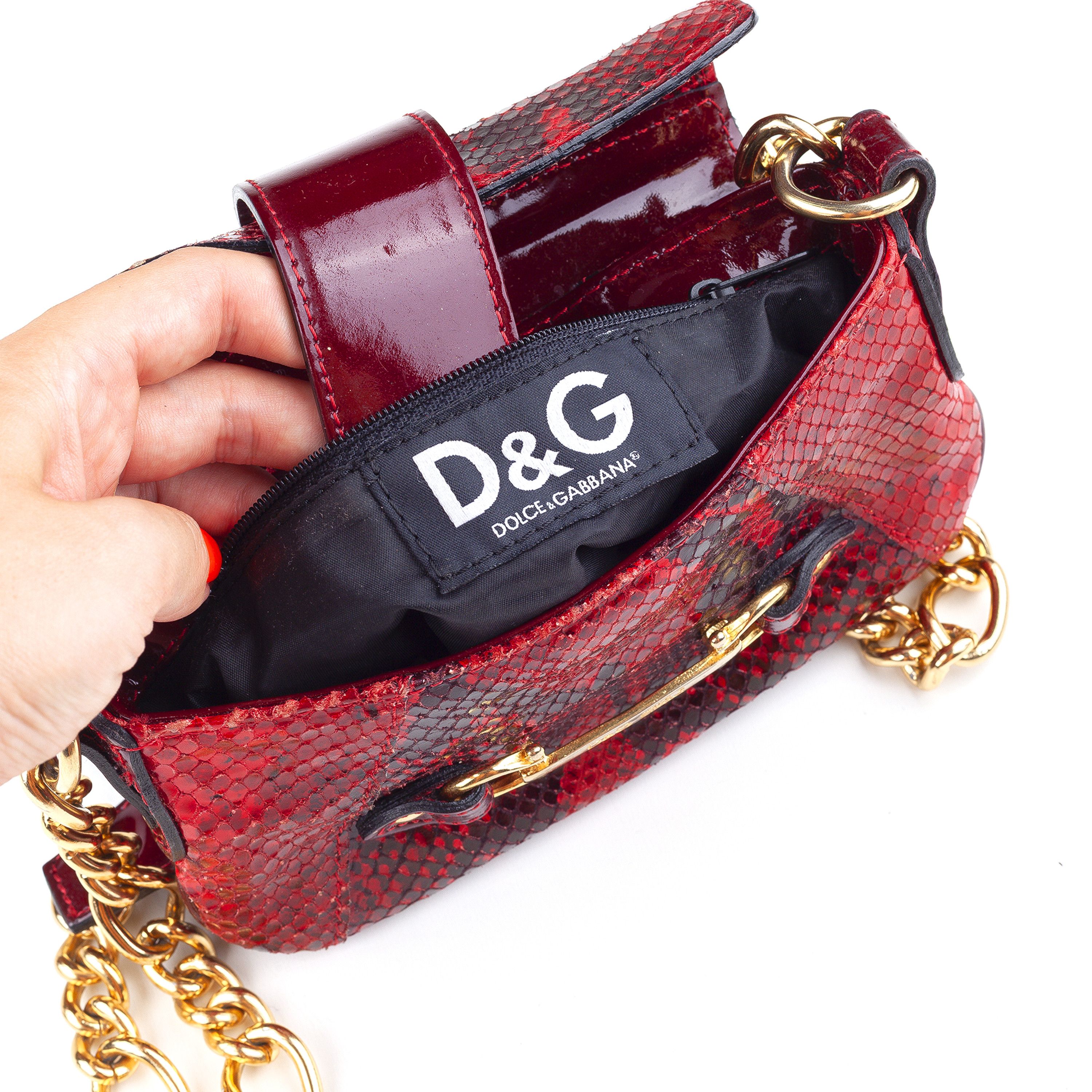 Dolce & Gabbana Dolce & Gabbana Red Python Patent Leather Mini Shoulder Bag Size ONE SIZE - 5 Thumbnail