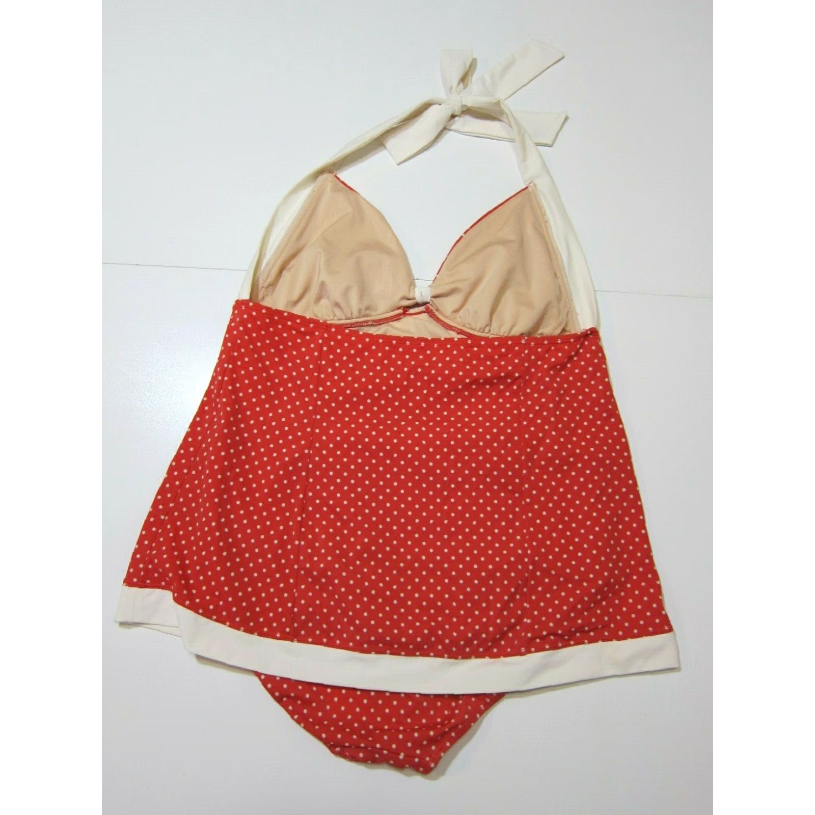 Vintage Tropical Escape Red White Polka Dot Halter Swimsuit Dress Women Size 14 (One Piece) - Red Polka Dot Halter Bikini Dress Womens 14 Size XL / US 12-14 / IT 48-50 - 5 Thumbnail