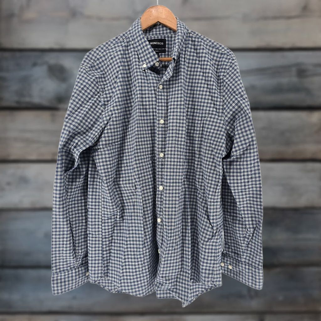 Bonobos Bonobos Shirt Mens XL Blue Gingham Button Down Long Stretch Cotton Standard Fit Size US XL / EU 56 / 4 - 1 Thumbnail