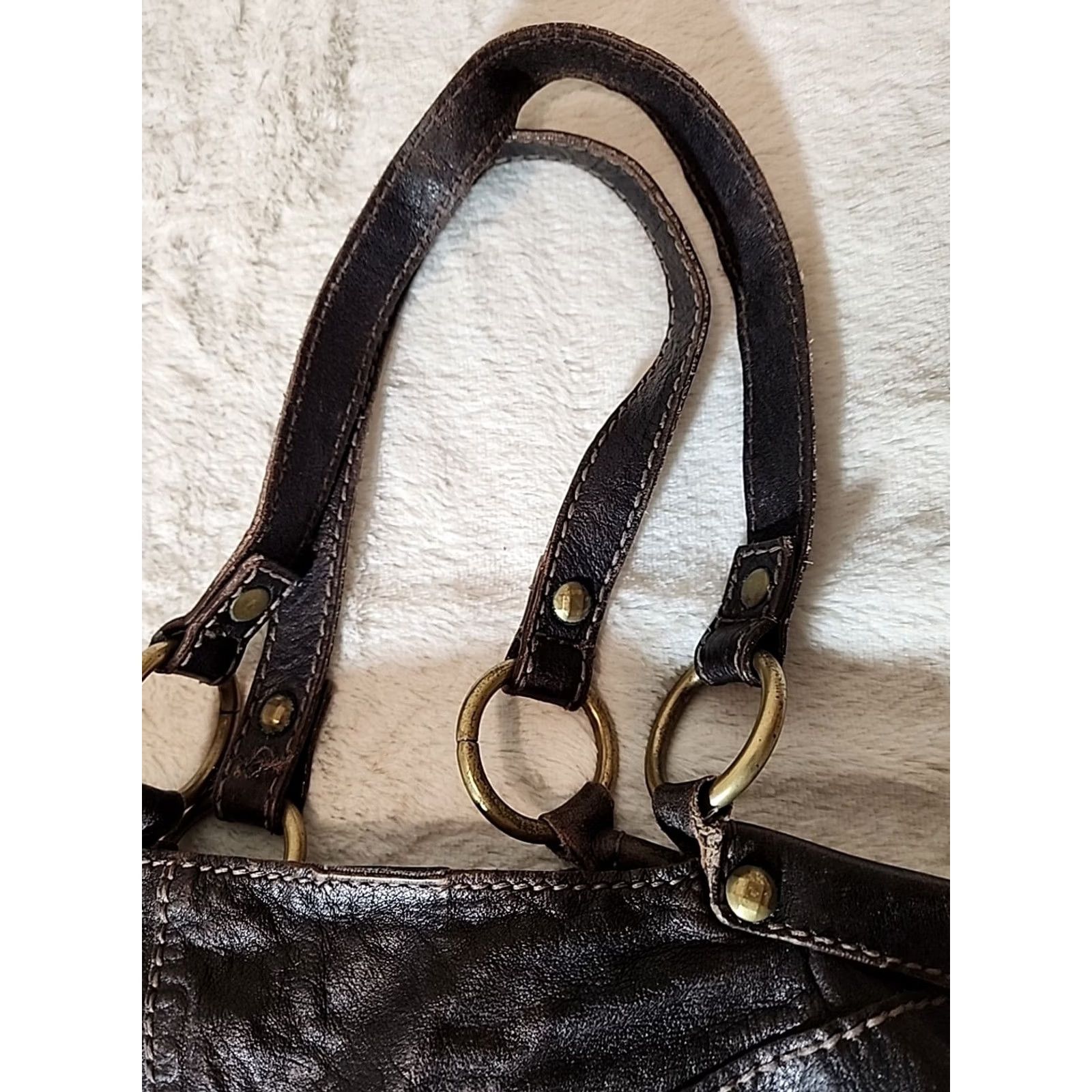 Fossil Fossil Handbag Hobo Bag Leather Patchwork Quilted Brown Large 23X13" Womens Vintage Bag Purse Size ONE SIZE - 6 Thumbnail