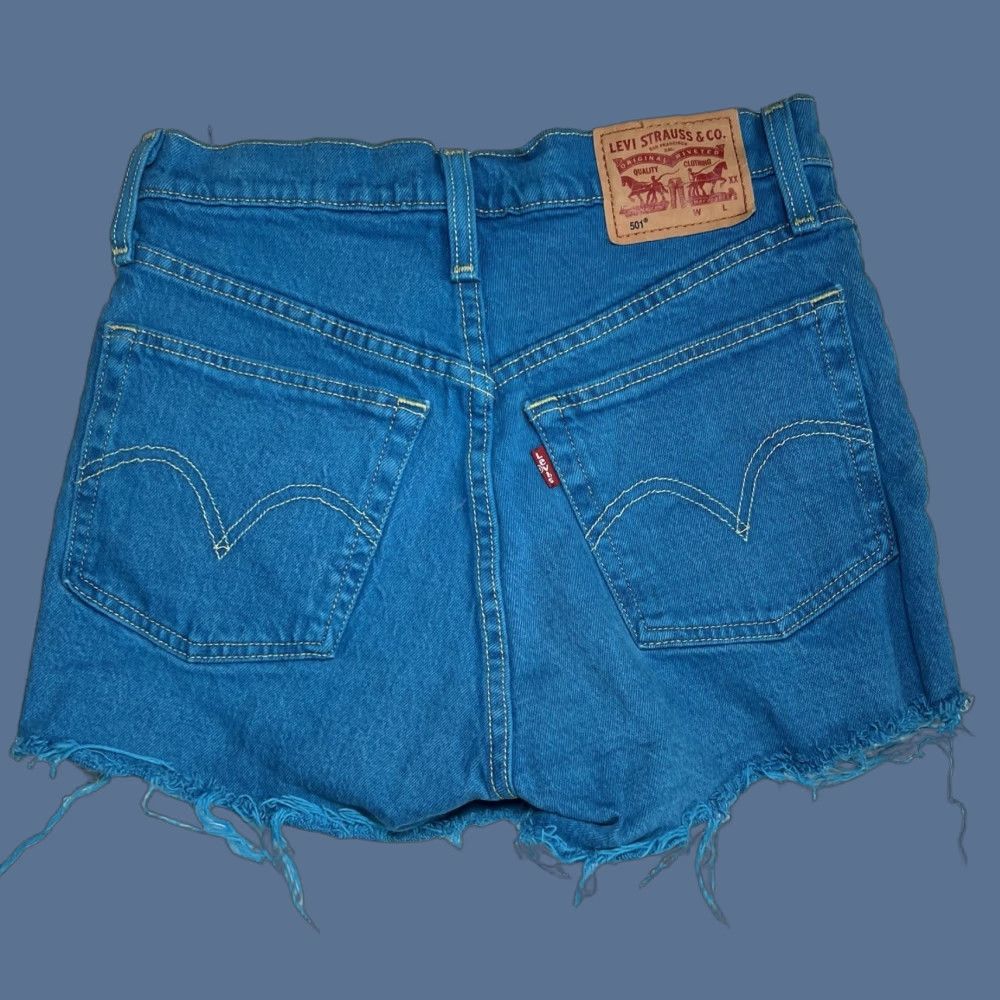 Levi's Levi's 501 High Rise Denim Shorts in Tango Blue, 25, Cutoff, Button Fly, Fringe, Distressed, Jeans Shorts, Women Size 42" / US 20 - 1 Thumbnail