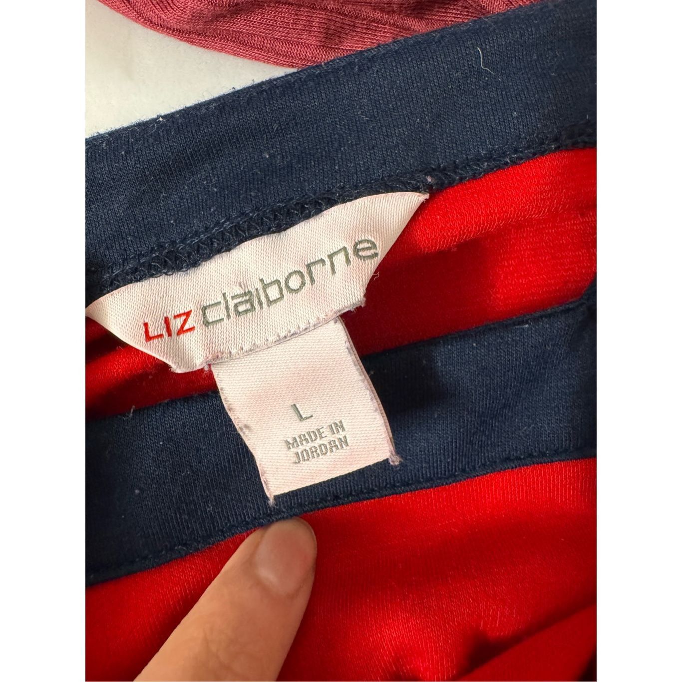 LIZ LISA Liz Claiborne Red Top with Navy Trim – Size L Size L / US 10 / IT 46 - 8 Thumbnail