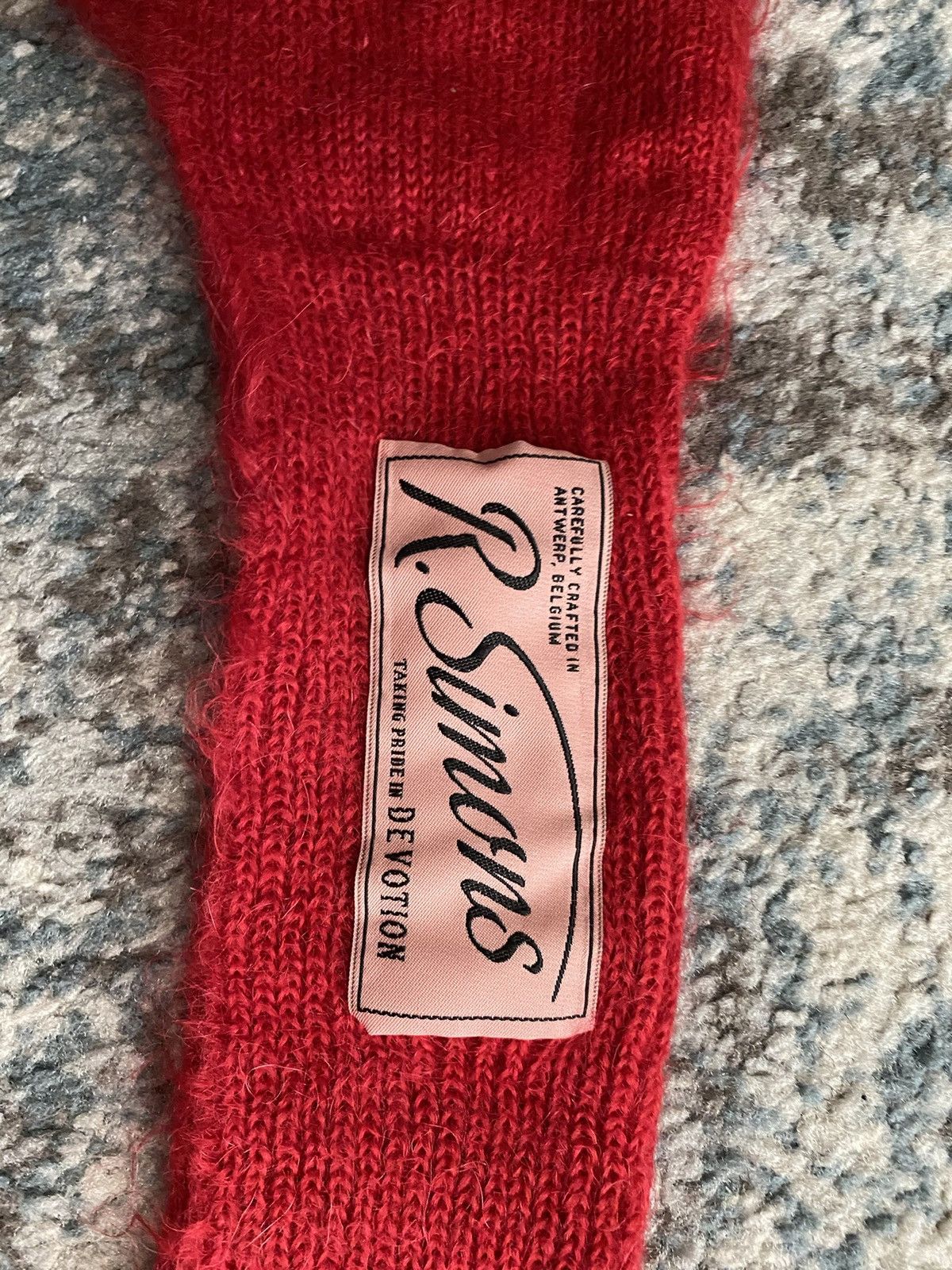 Raf Simons Red Mohair Long Logo Gloves