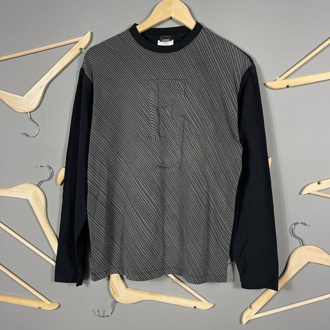 Gianfranco Ferre × Vintage Gianfranco Ferré Striped Logo Long Sleeve Tee Size US M / EU 48-50 / 2 - 1 Thumbnail