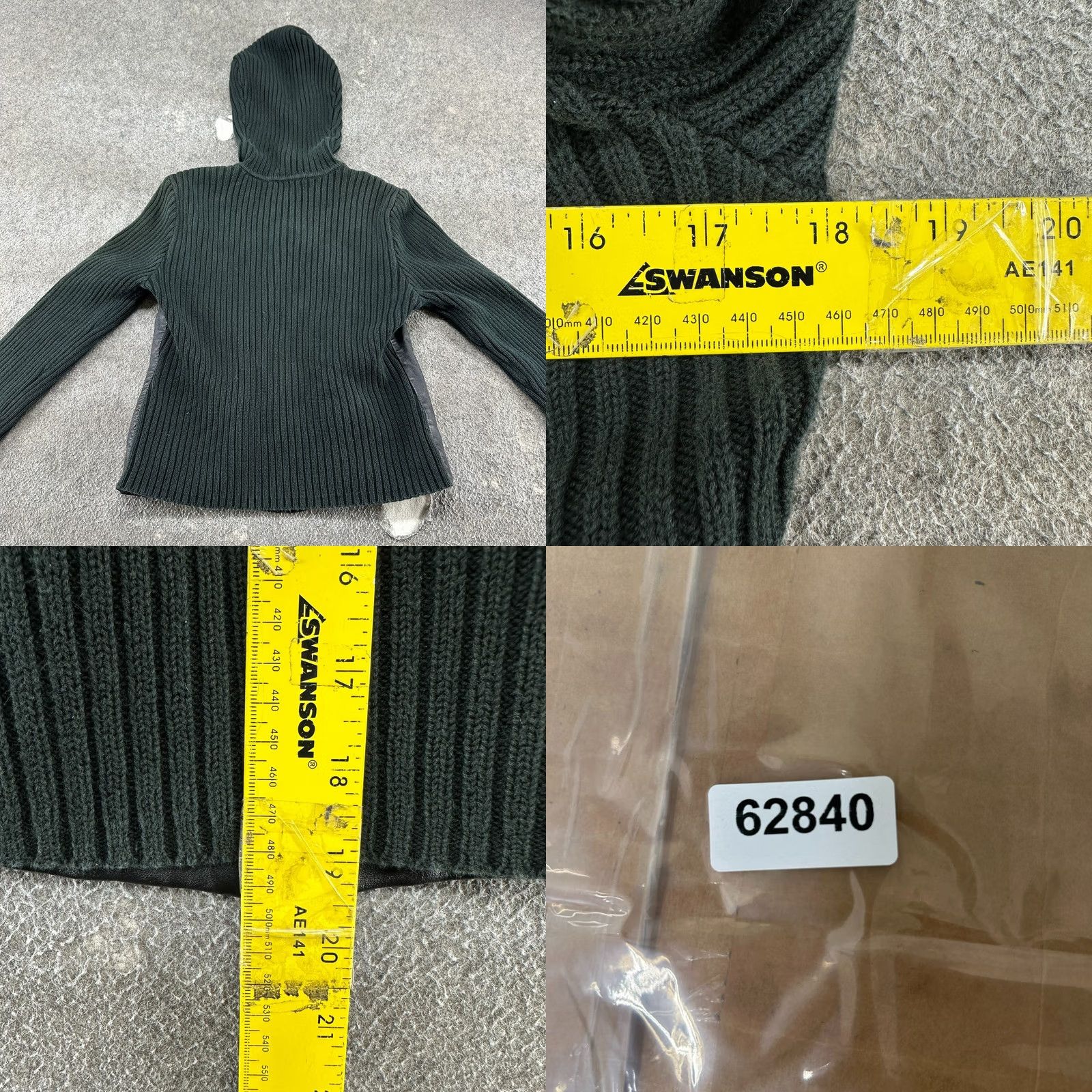 Vintage VINTAGE INC Jacket Womens M Black Hooded Genuine Leather Ribbed Knit Goth 90s Women Parka Jacket Mid-Length Zip Black Leather 80s Grunge 90s Womens Size M / US 6-8 / IT 42-44 - 8 Thumbnail
