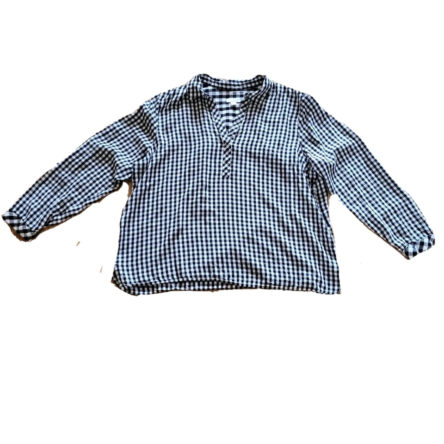 Talbots J Jill Blouse Shirt Womens Large Black White Gingham Plaid 3/4 Sleeve V-Neck Pullover Button Cuff Casual Everyday Vintage No Size L / US 10 / IT 46 - 2 Thumbnail