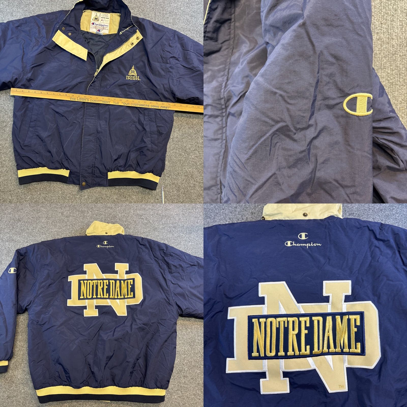 Champion VINTAGE Notre Dame Irish Jacket Mens XL Blue Gold Champion Big Logo NCAA 90s Size US XL / EU 56 / 4 - 8 Thumbnail
