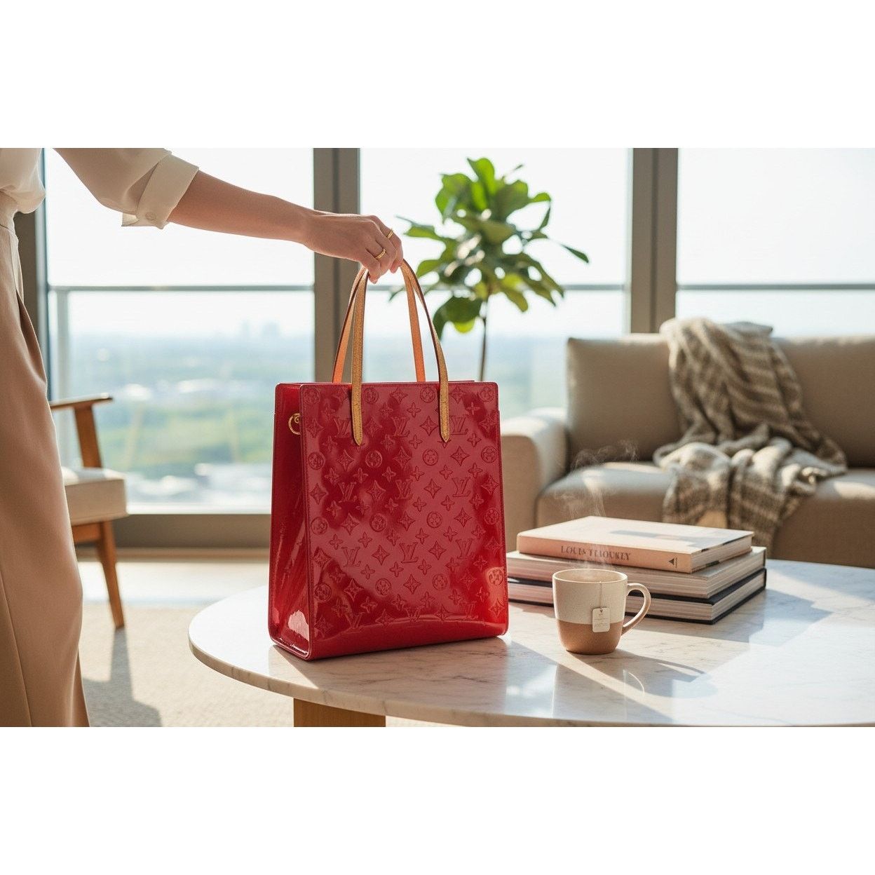 Louis Vuitton Louis Vuitton Red Monogram Vernis Reade MM Tote Size ONE SIZE - 5 Thumbnail