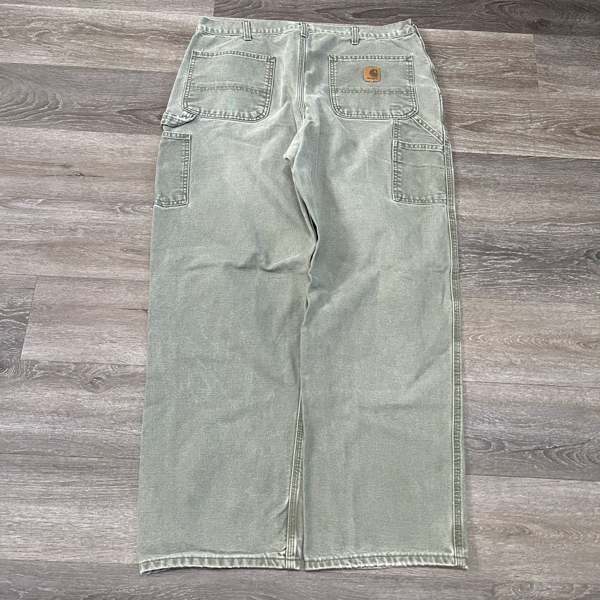 Pre-owned Carhartt X Straight Faded Crazy Vintage 90's Faded Olive Green Carhartt Wide Leg Pants In Green Olive