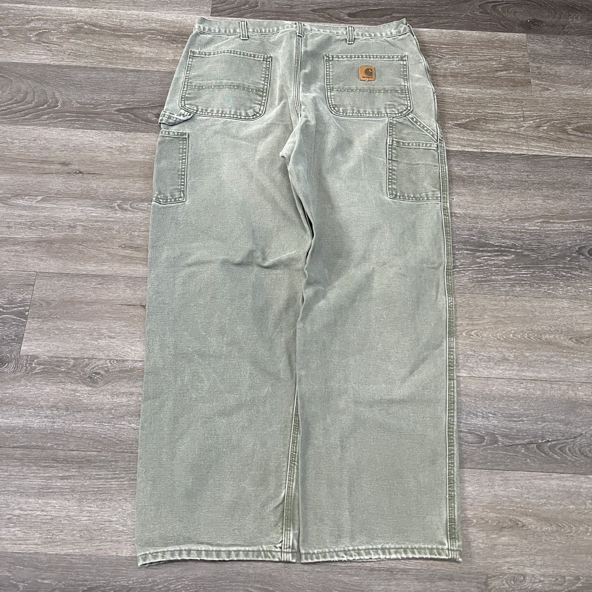 image of Crazy Vintage 90's Faded Olive Green Carhartt Wide Leg Pants in Green Olive, Men's (Size 36)