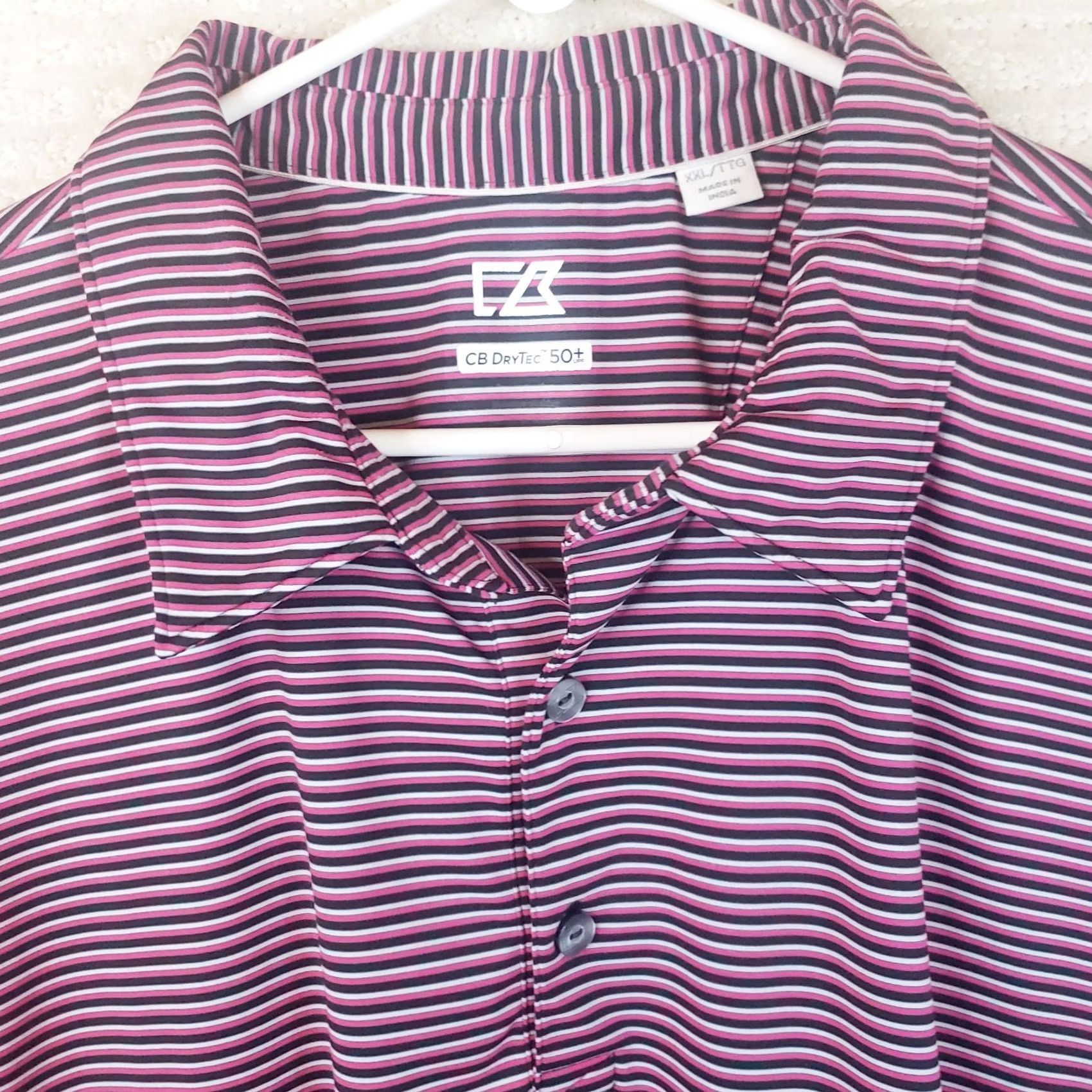 Cutter & Buck Cutter & Buck CB Dry Tec Polo Shirt Black Gray Pink Striped Men 2XL Adult Regular Short Sleeve Size US XXL / EU 58 / 5 - 3 Thumbnail
