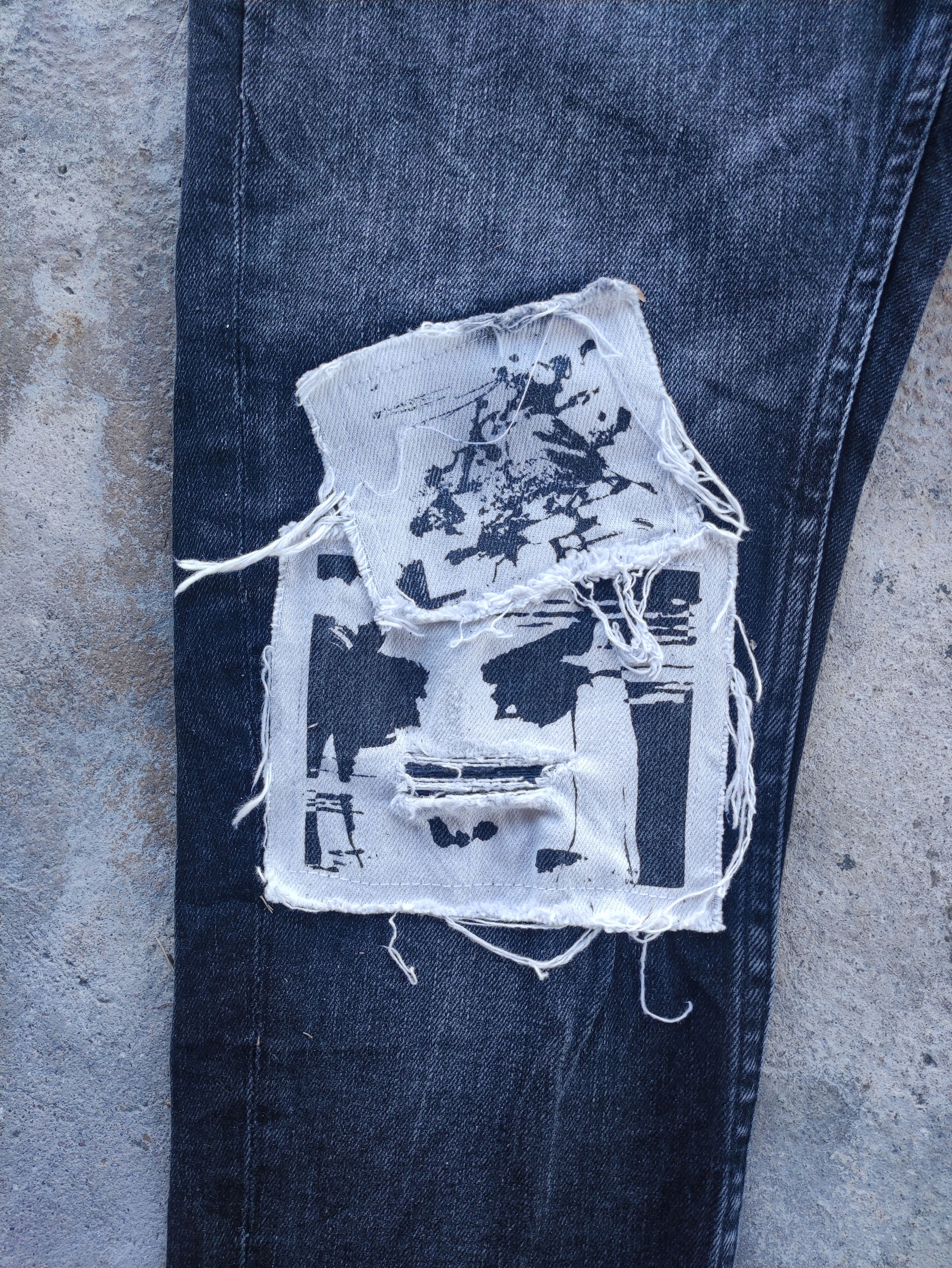 Jean × Vintage Zara Black Jeans Distressed Patches Faded Pants Skinny Denim Size US 31 - 8 Thumbnail