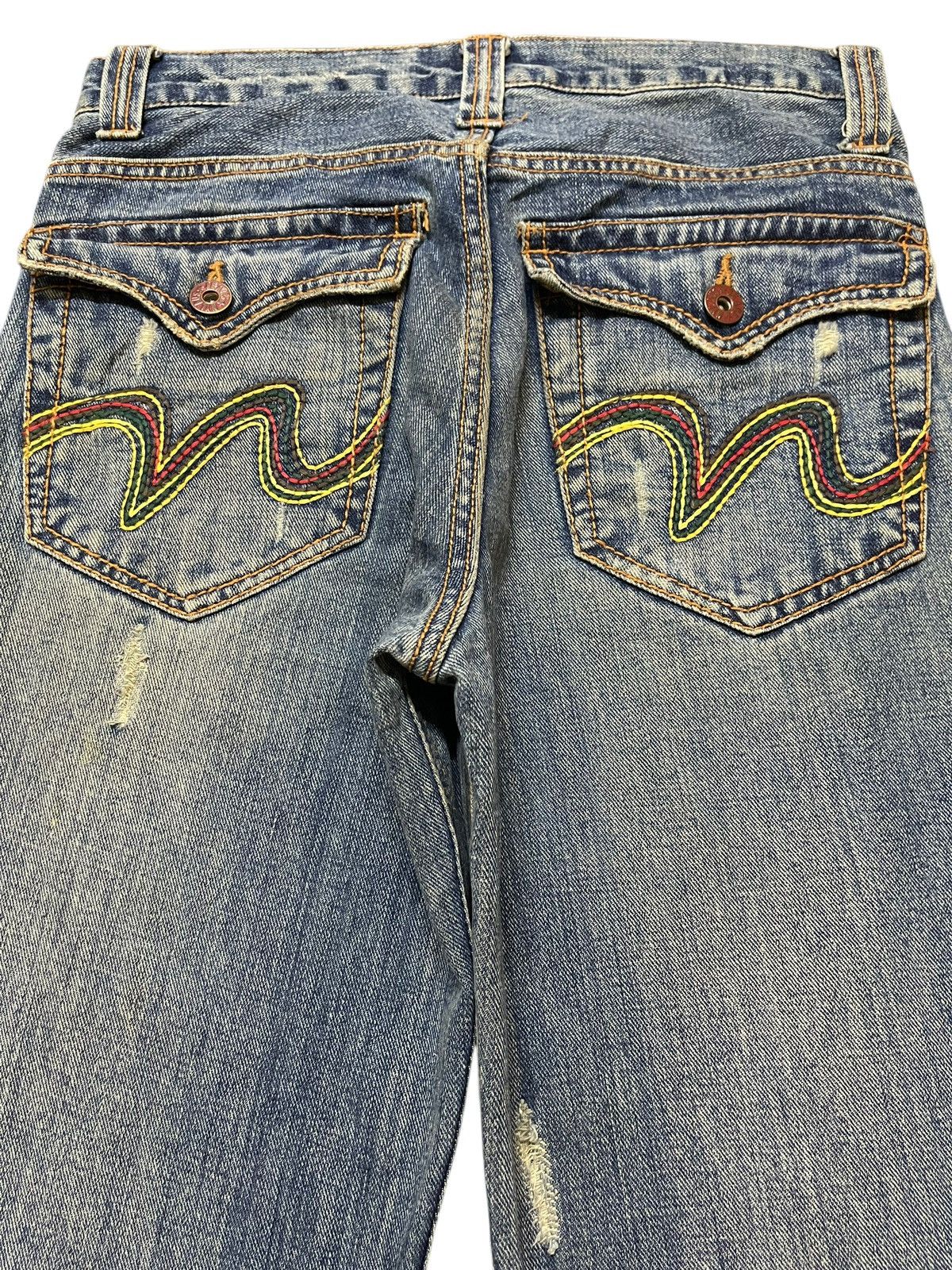 If Six Was Nine Vintage Japan Nylaus Faded Wash Distressed Spiral Wide Leg Size US 30 / EU 46 - 5 Thumbnail