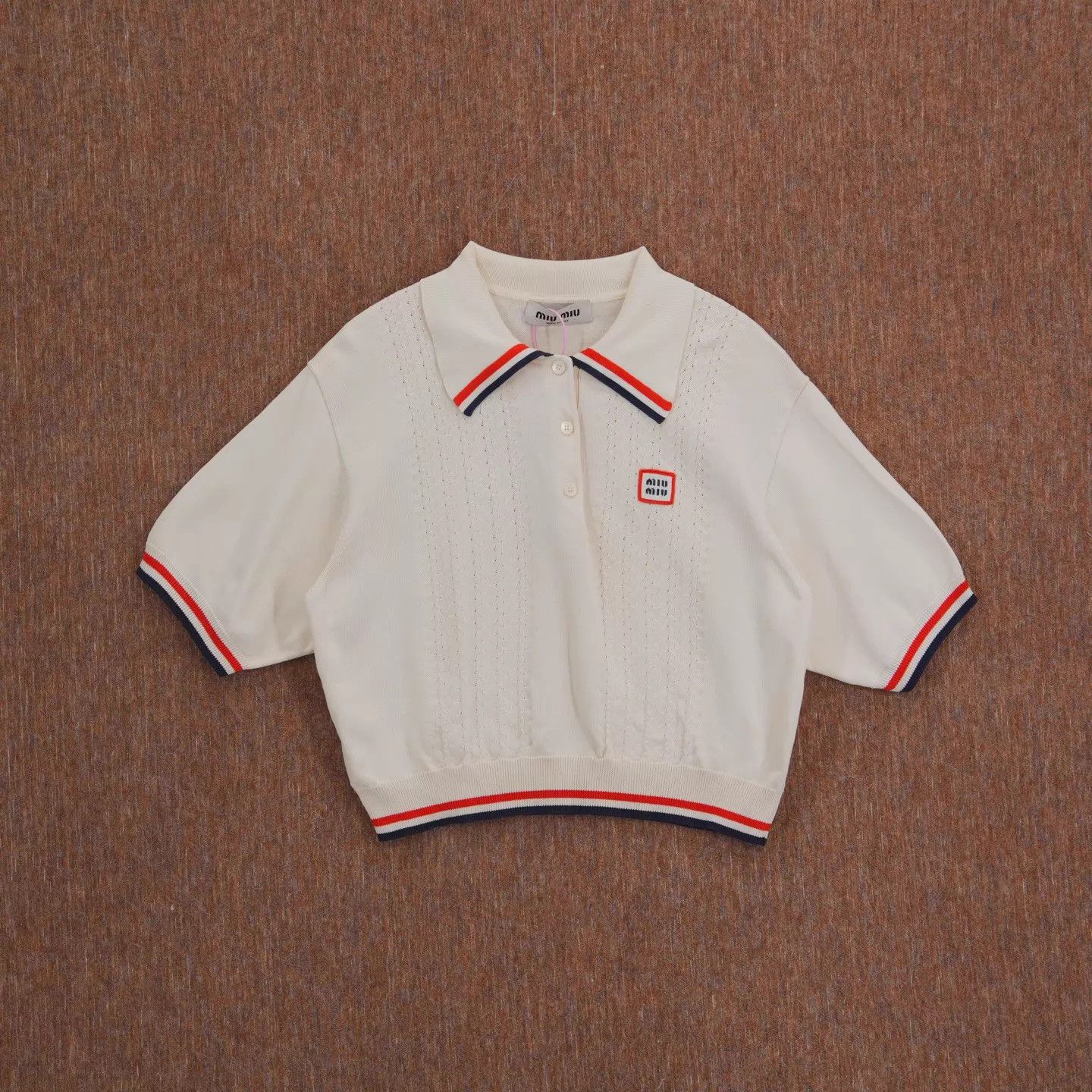 Miu Miu MIU MIU SS23 Women's Short-Sleeve Polo 40 Logo Stripe Trim Size S / US 4 / IT 40 - 1 Thumbnail