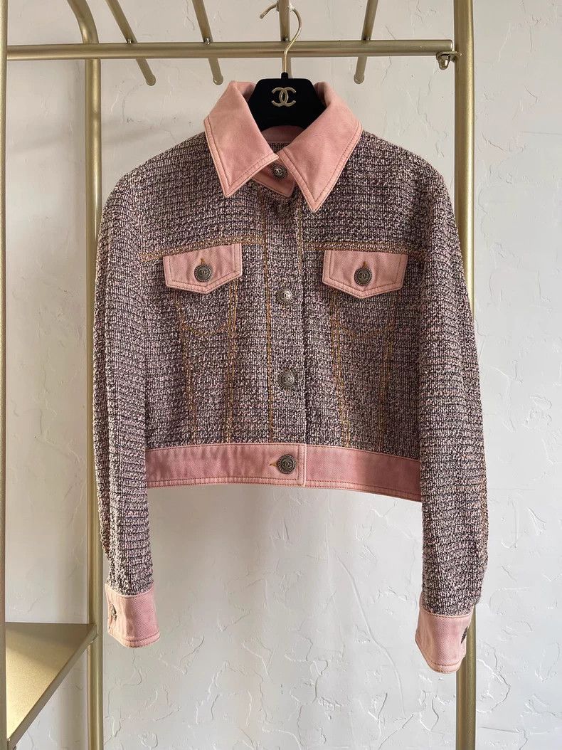 Chanel Chanel Pink denim stitched knitted jacket Size XS / US 0-2 / IT 36-38 - 1 Thumbnail