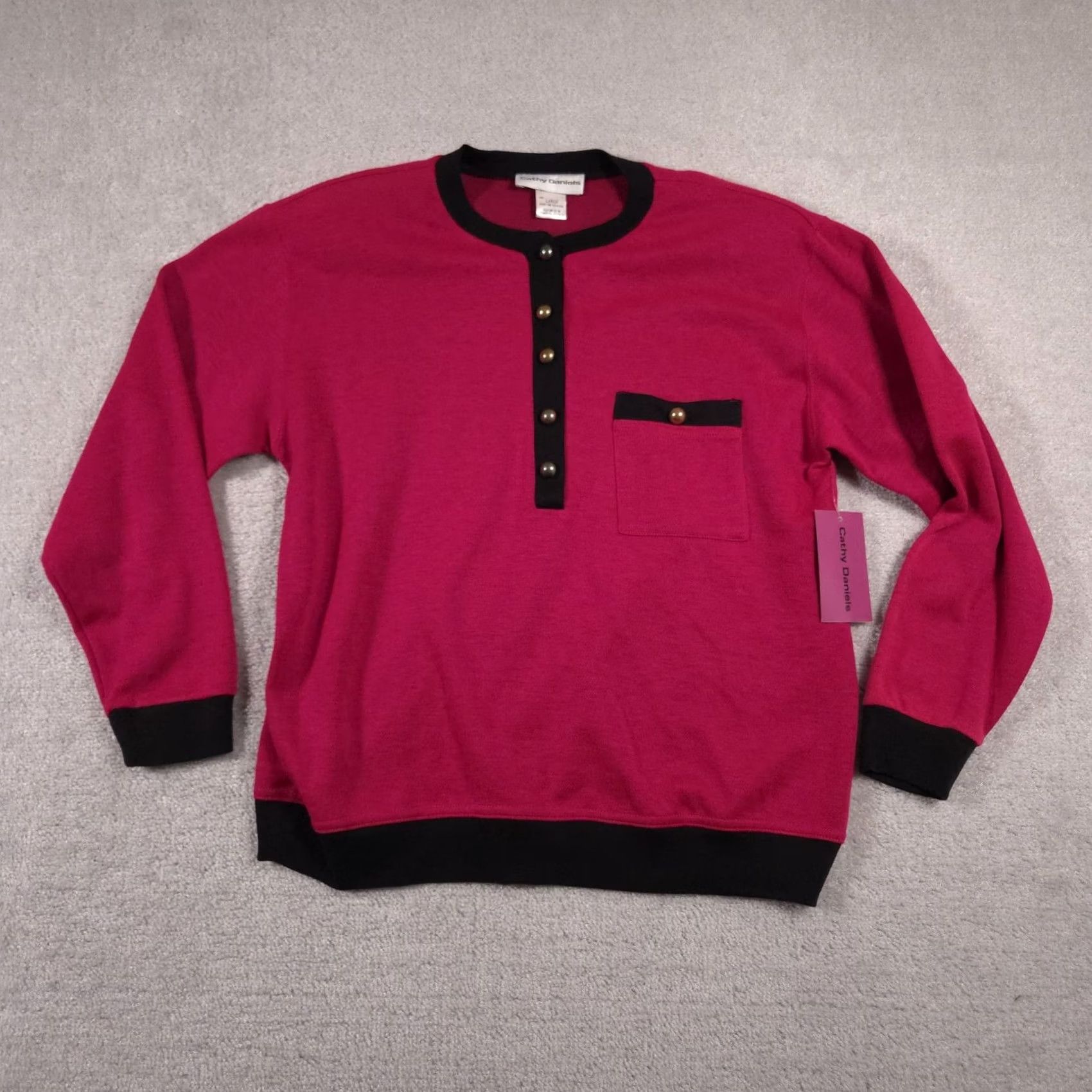 Vintage Cathy Daniels Sweater Womens Large Pink Pocket Long Sleeve NWT Pullover Crew Neck Size L / US 10 / IT 46 - 2 Thumbnail