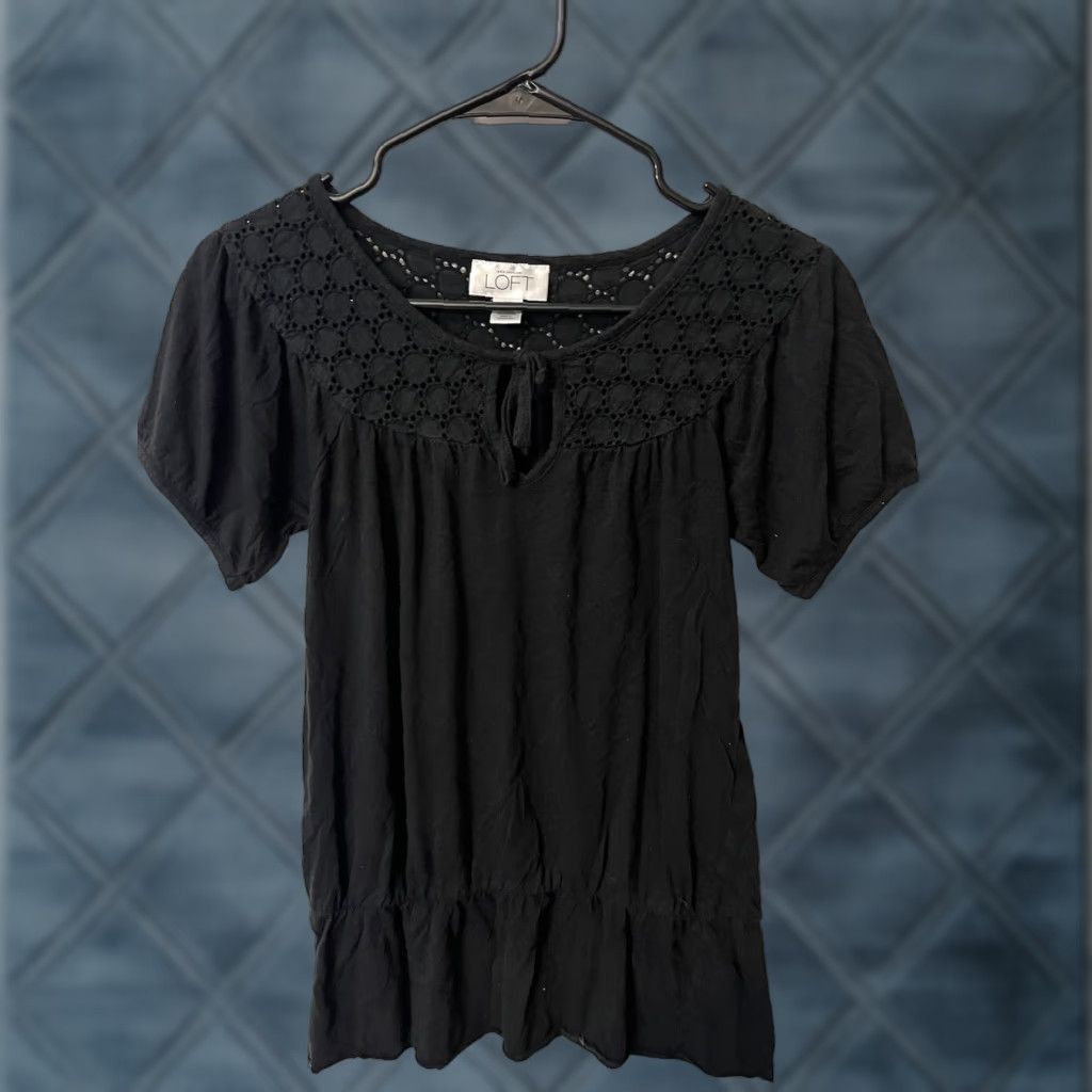Loft VINTAGE LOFT Shirt XS Black Short Sleeve Knit Cotton Blouse Slim Womens 2000s Classic Nautical Preppy Sighted? Size XS / US 0-2 / IT 36-38 - 1 Thumbnail