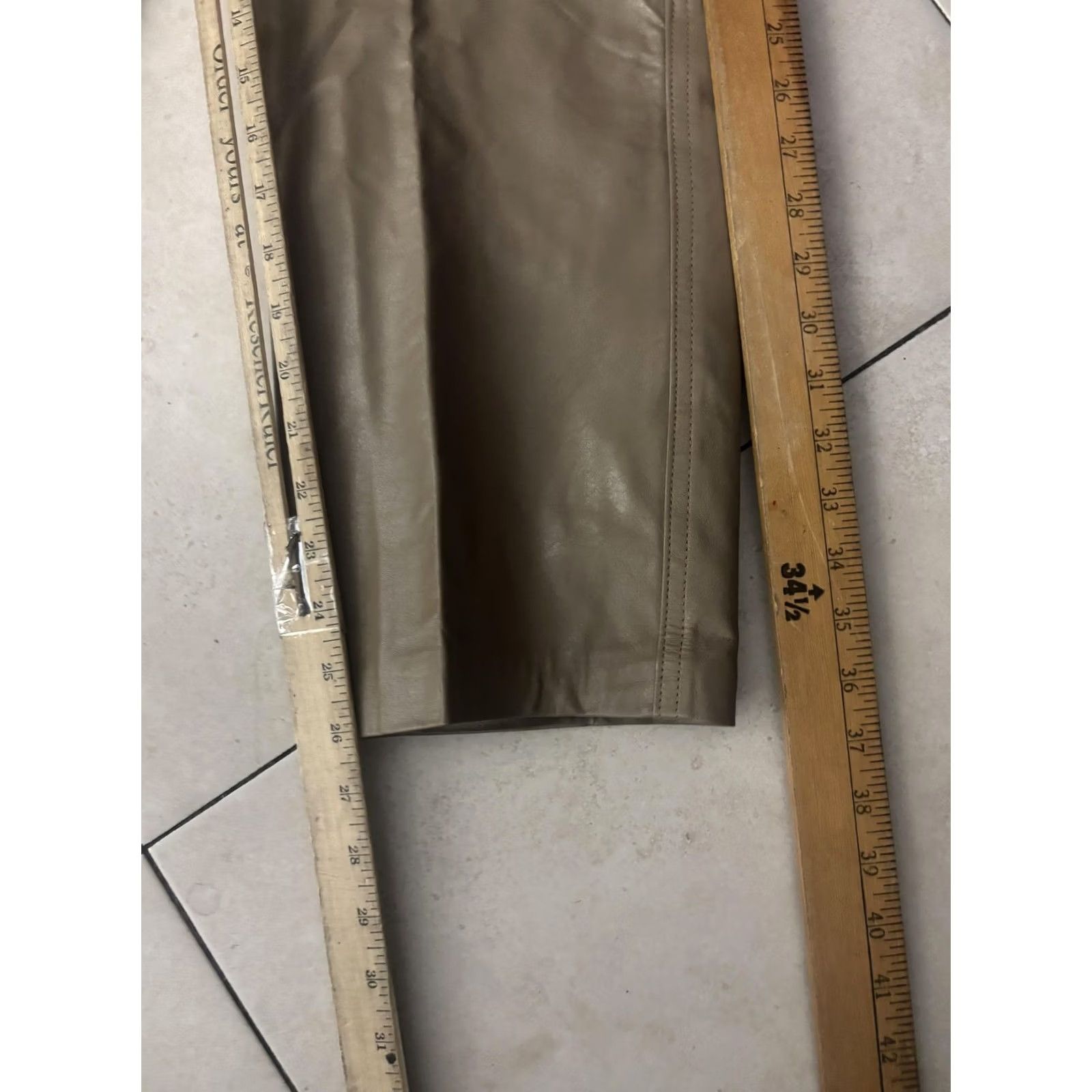 Vintage Vakko Pants Womens 29 Beige Leather Straight Leg Dress Trousers Zip Lined Size 29" - 7 Thumbnail