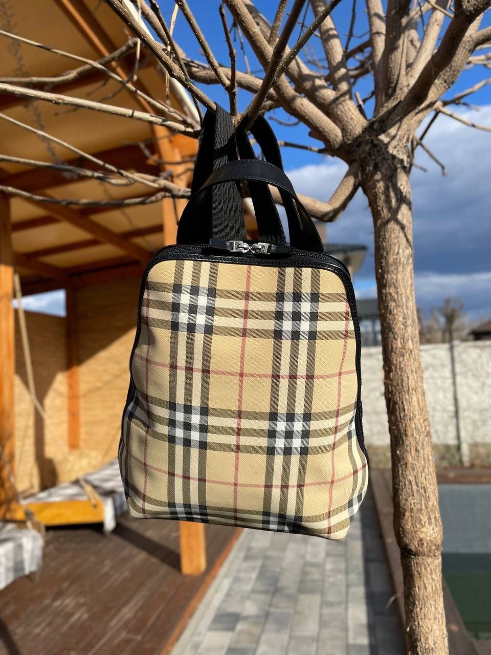 Burberry Burberry Leather Nova Check Coated Canvas Backpack Size ONE SIZE - 9 Thumbnail