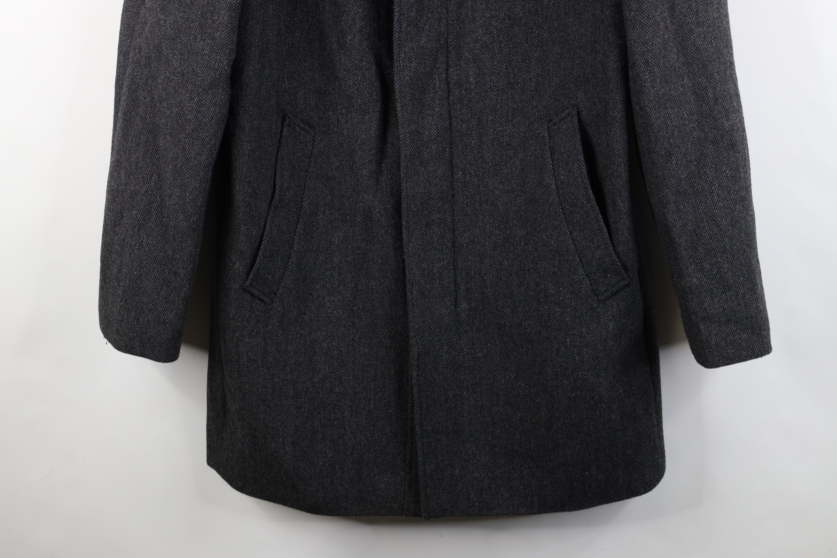 Express Express Herringbone Full Zip Overcoat Trench Jacket Gray Size US L / EU 52-54 / 3 - 3 Thumbnail
