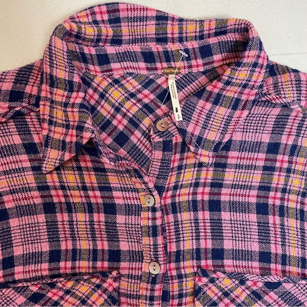 Free People NWT New Free People Milo Plaid Button Down Mini Pink Dress Size S / US 4 / IT 40 - 7 Thumbnail
