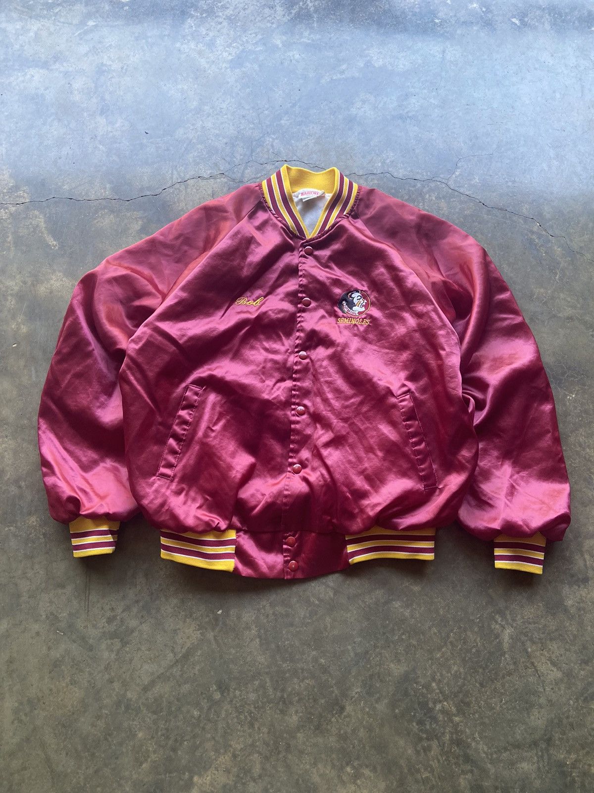 image of Made In USA x NCAA Crazy Vintage 90’S FSU Seminoles Usa Made Satin Jacket in Red, Men's (Size XL)