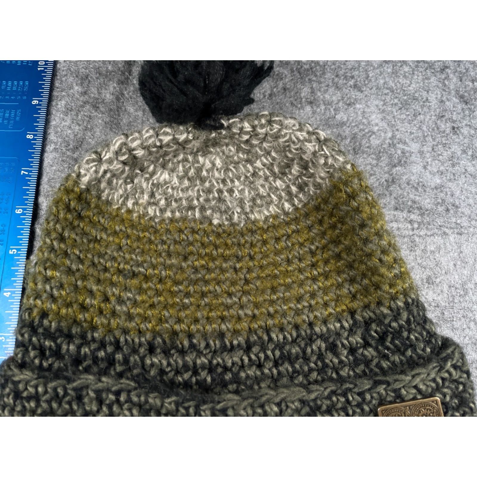 Vintage Chaos Beanie Adult One Size Green Stripe Knit 100% Acrylic Ski Pom Hat Beanie Unisex Adults Warm Winter Knit Beanie Chaos Size ONE SIZE - 3 Thumbnail