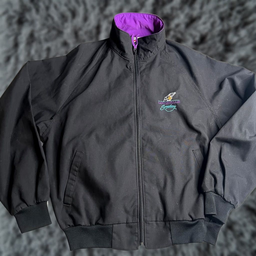 Vintage Vintage Swingster Louisville Speedway Jacket - Mens Medium Black Purple Satin Size US M / EU 48-50 / 2 - 1 Thumbnail