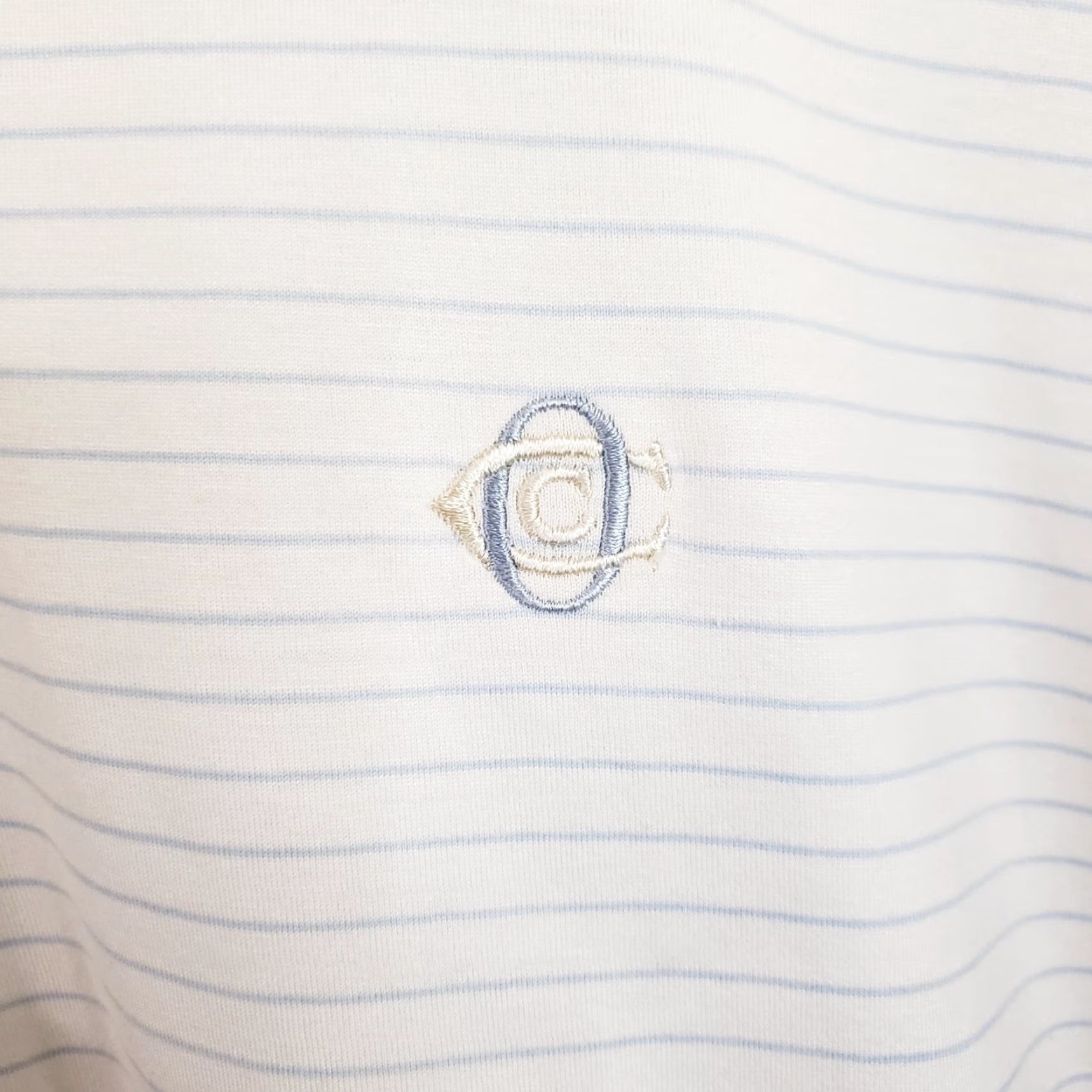 Peter Millar Peter Millar Shirt Mens Large White Blue Striped Golf Polo Cotton OCC Logo Shirt Size US L / EU 52-54 / 3 - 5 Thumbnail