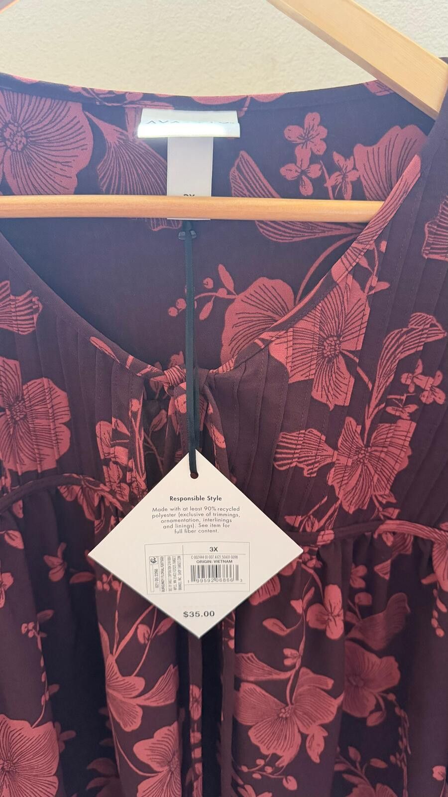Other 3 x Burgundy flower print Women Bishop Long Sleeve Tie-Front Size 3XL / US 20-22 - 4 Thumbnail