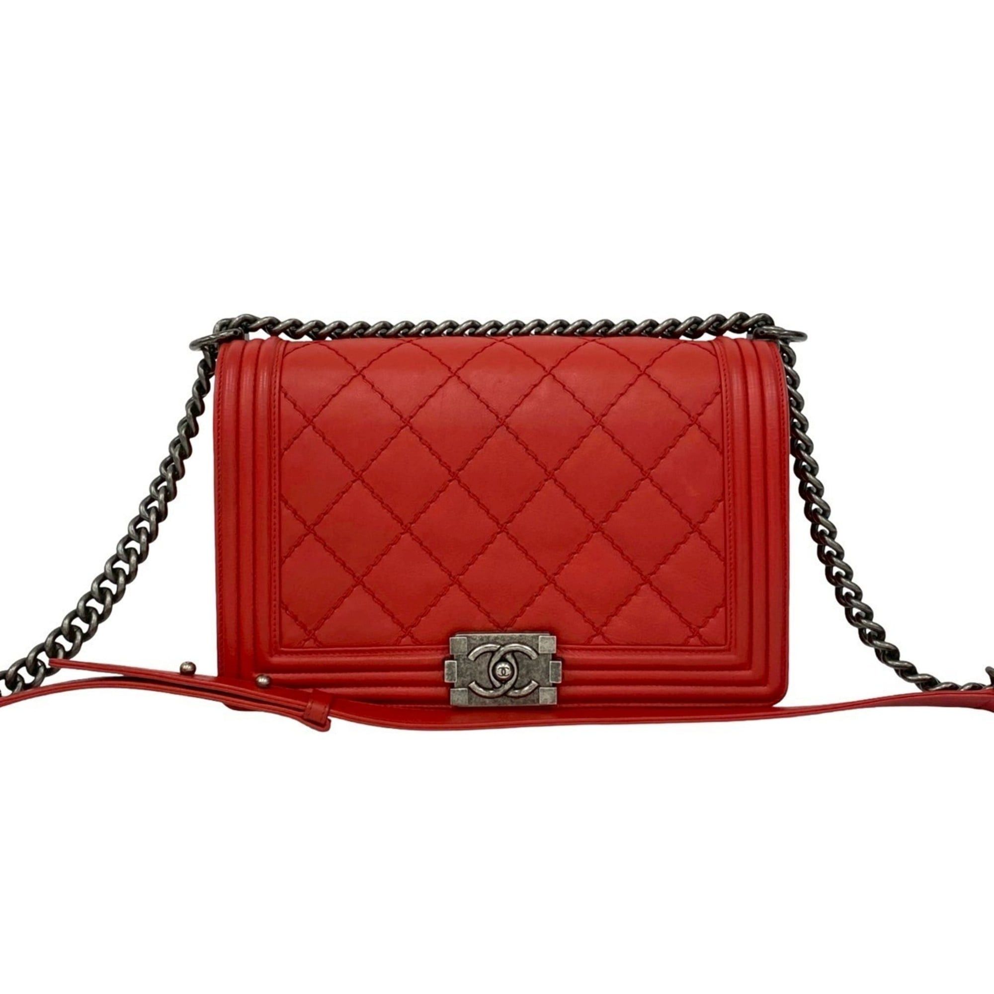 Chanel CHANEL Boy Chanel Coco Mark Leather Chain Semi Shoulder Bag Red 21837 Size ONE SIZE - 1 Thumbnail